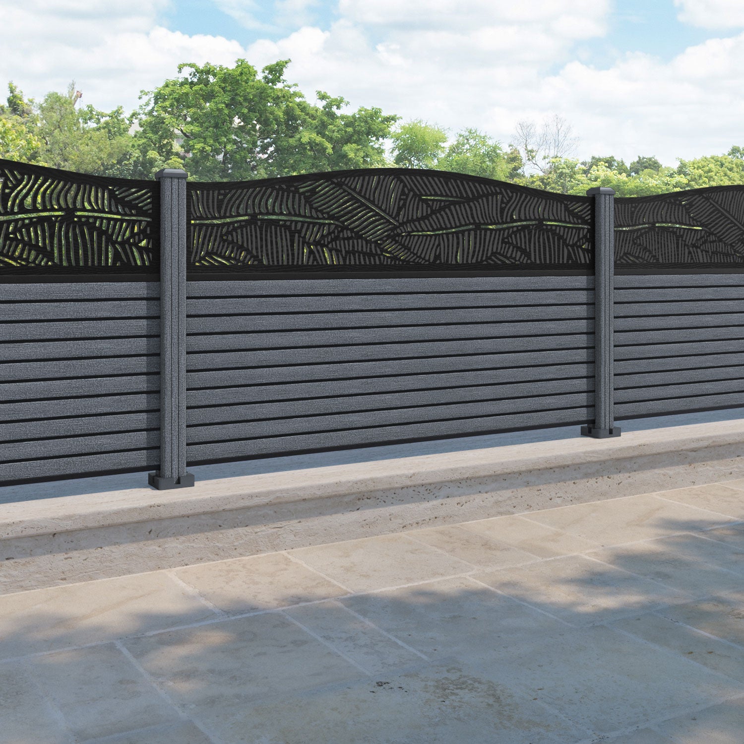 Hudson Feather Curved Top Fence Panel - Anthracite - with our composite posts