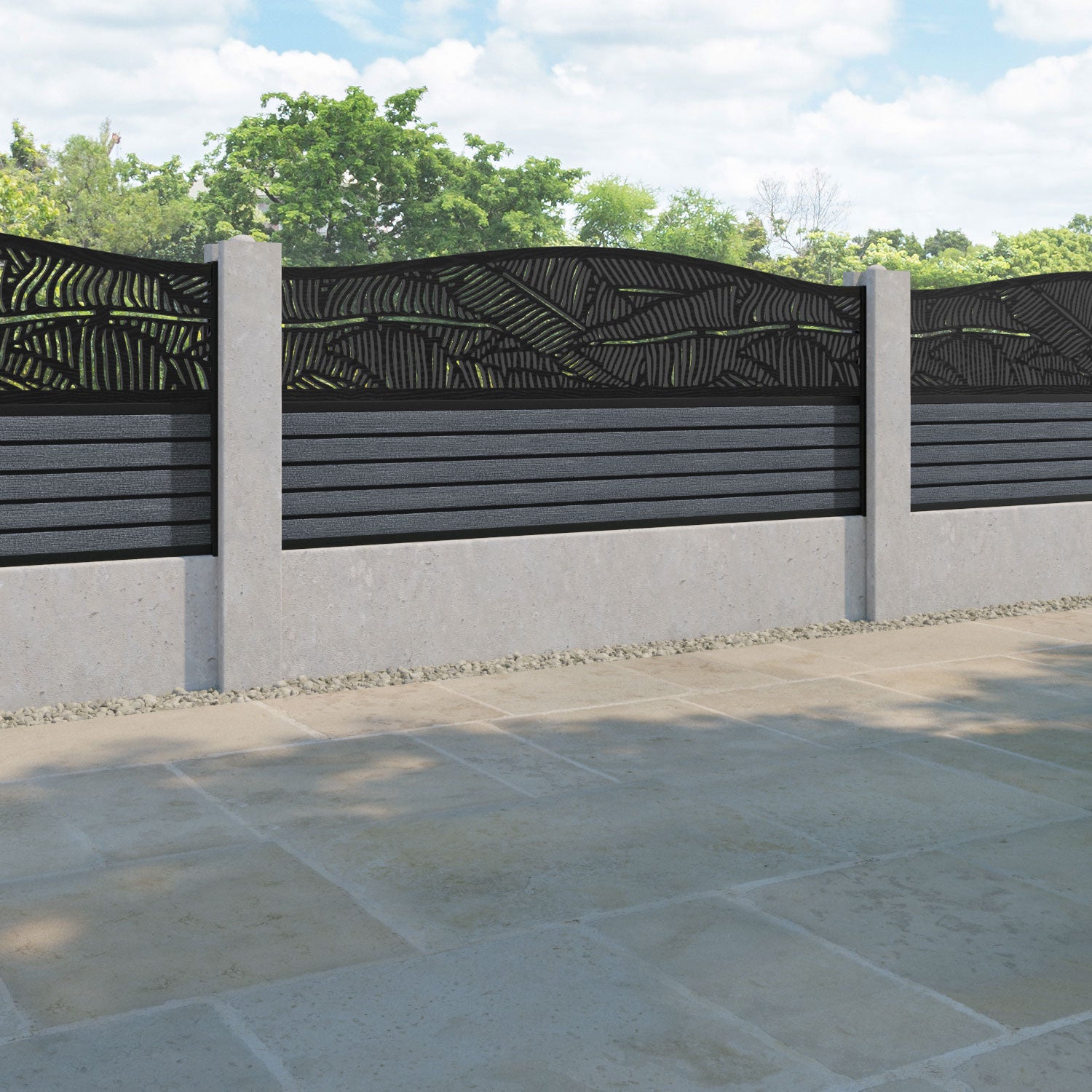 Hudson Feather Curved Top Fence Panel - Anthracite - for existing concrete posts