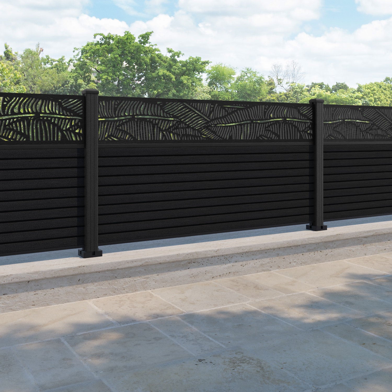 Hudson Feather Fence Panel - Black - with our composite posts