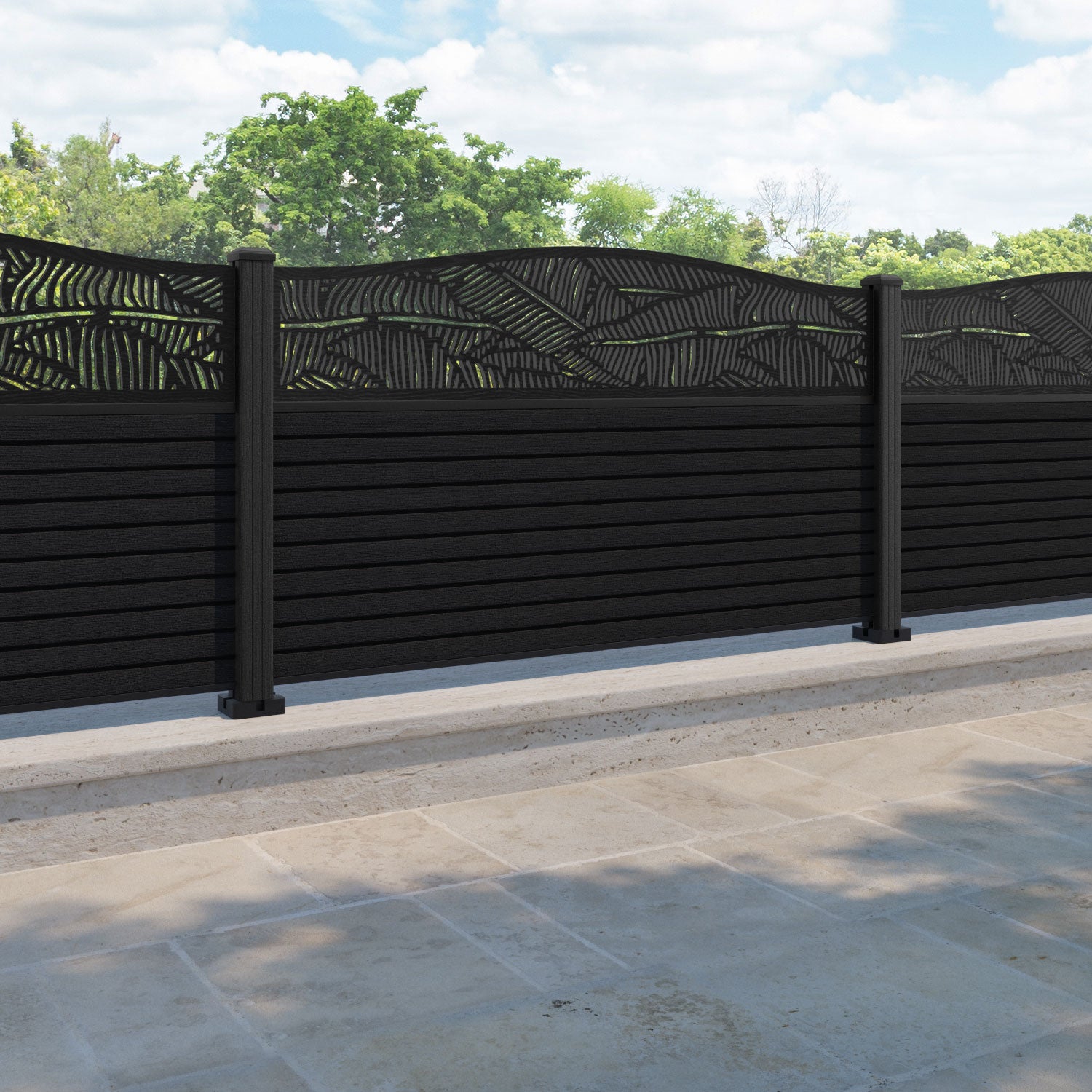Hudson Feather Curved Top Fence Panel - Black - with our composite posts