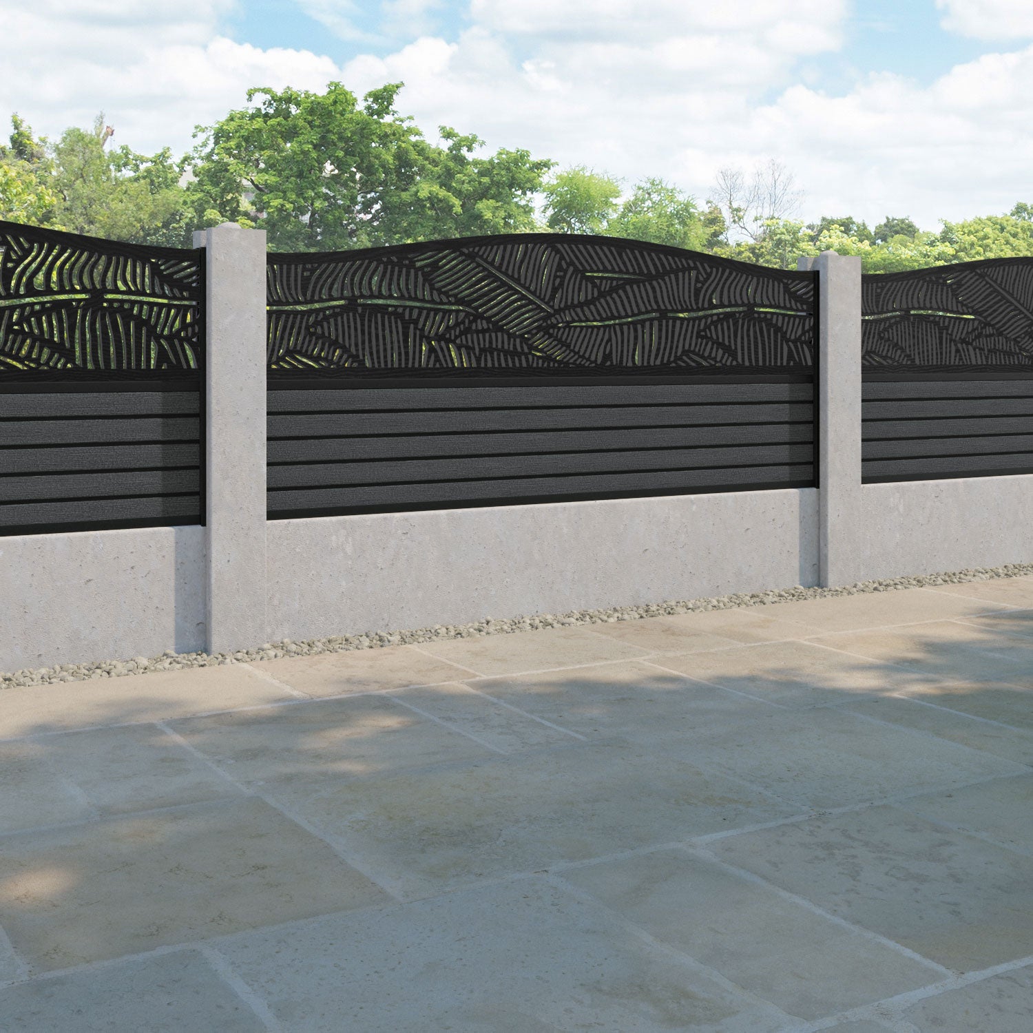 Hudson Feather Curved Top Fence Panel - Dark Grey - for existing concrete posts