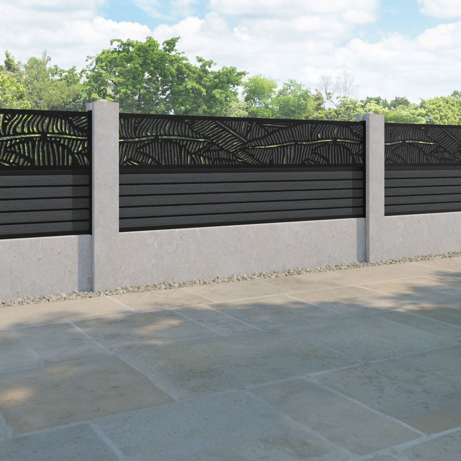 Hudson Feather Fence Panel - Dark Grey - for existing concrete posts
