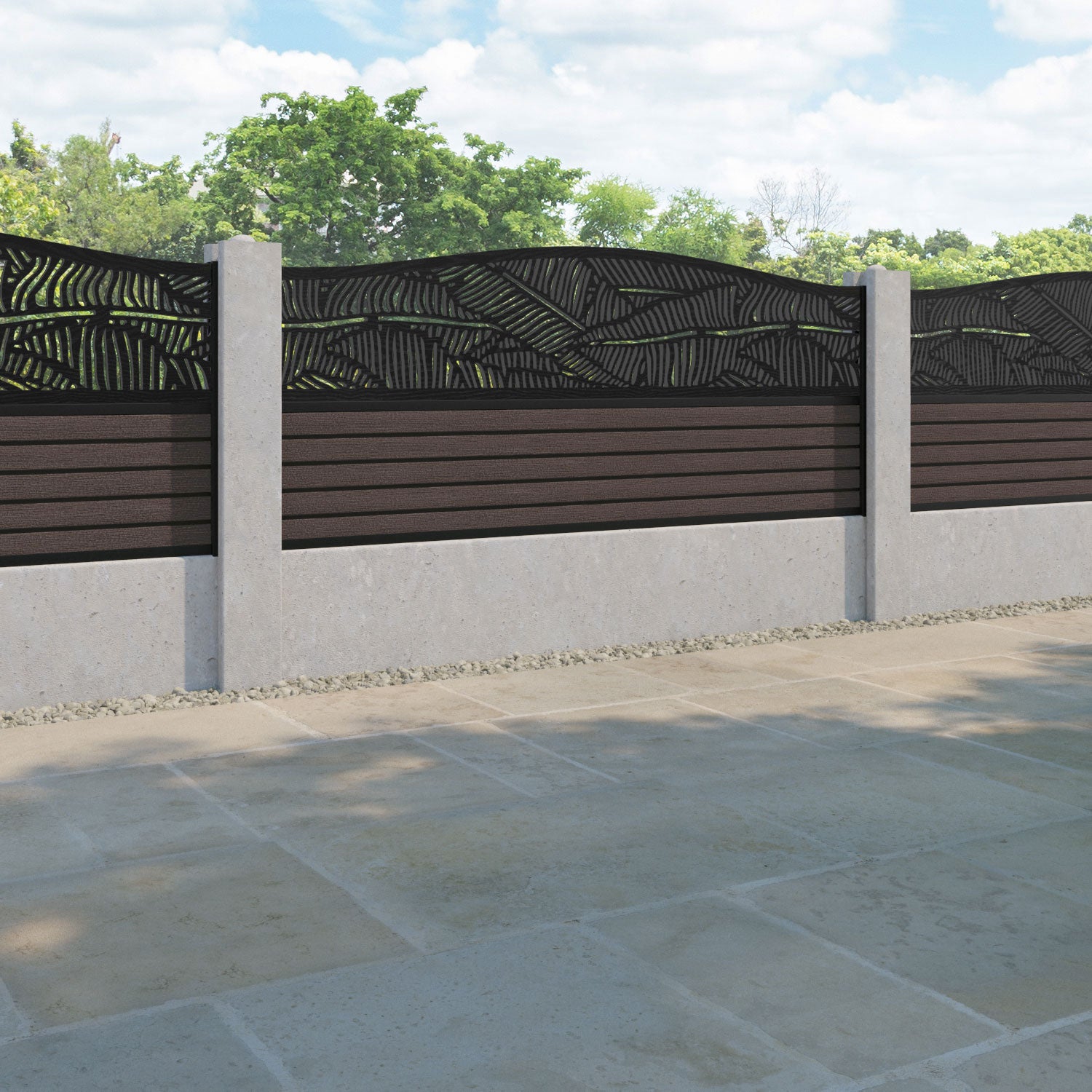 Hudson Feather Curved Top Fence Panel - Mid Brown - for existing concrete posts