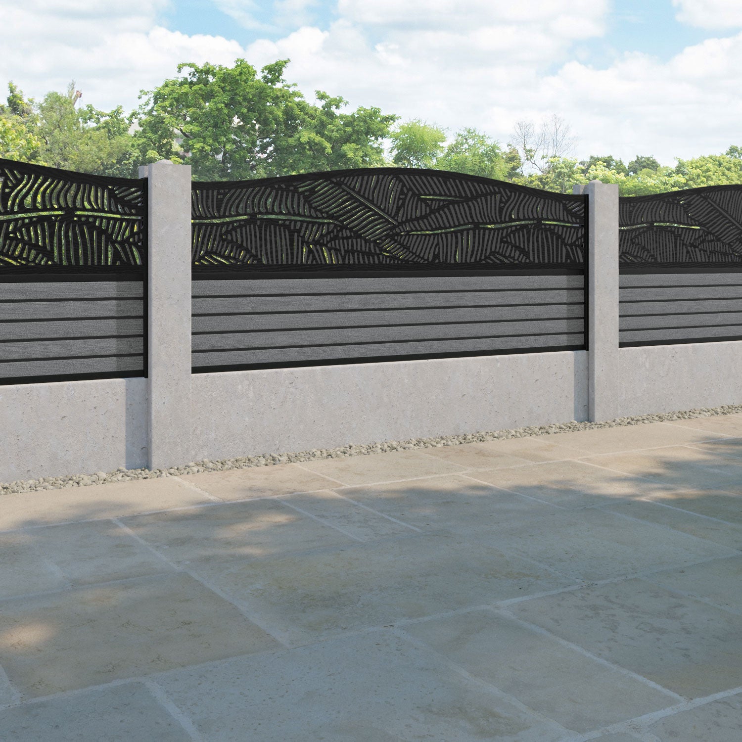 Hudson Feather Curved Top Fence Panel - Mid Grey - for existing concrete posts