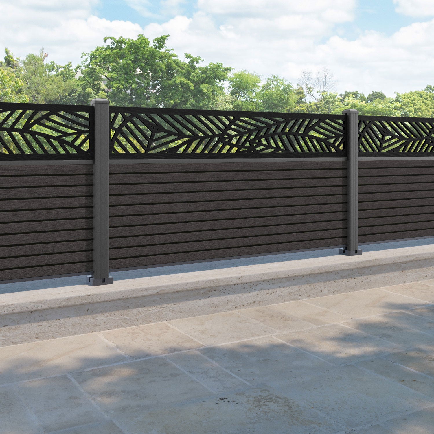 Hudson Habitat Fence Panel - Dark Oak - with our aluminium posts