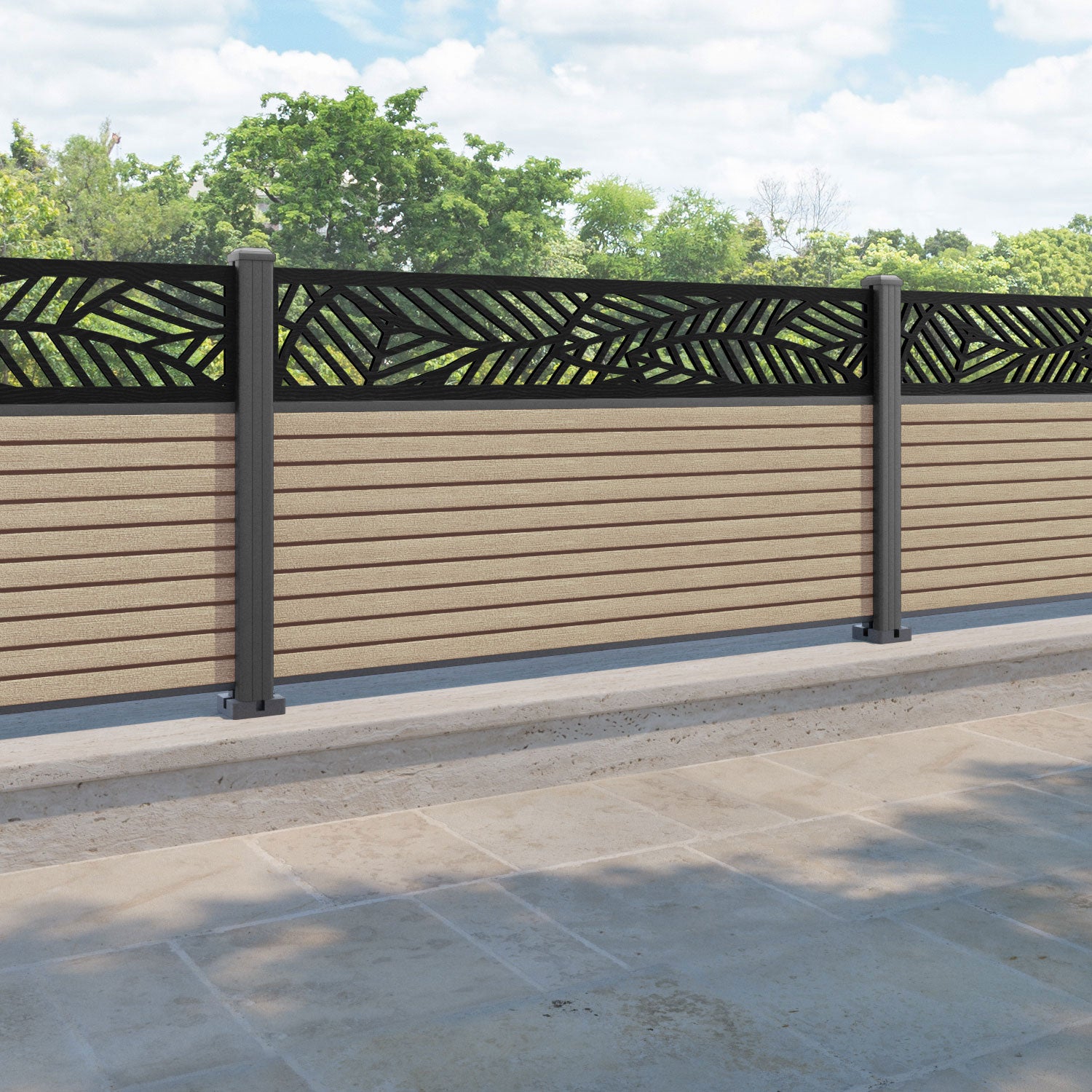 Hudson Habitat Fence Panel - Light Oak - with our aluminium posts