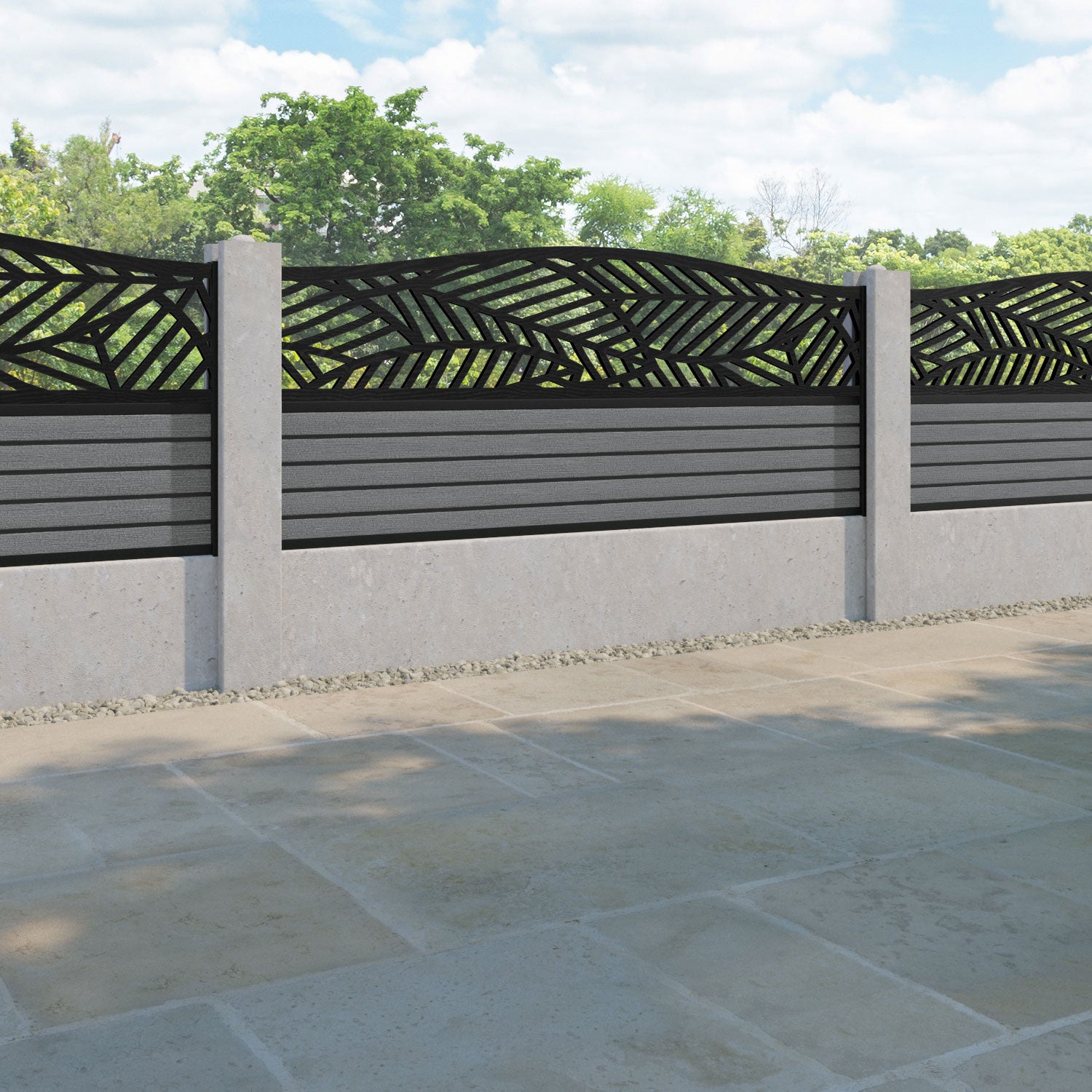 Hudson Habitat Curved Top Fence Panel - Mid Grey - for existing concrete posts