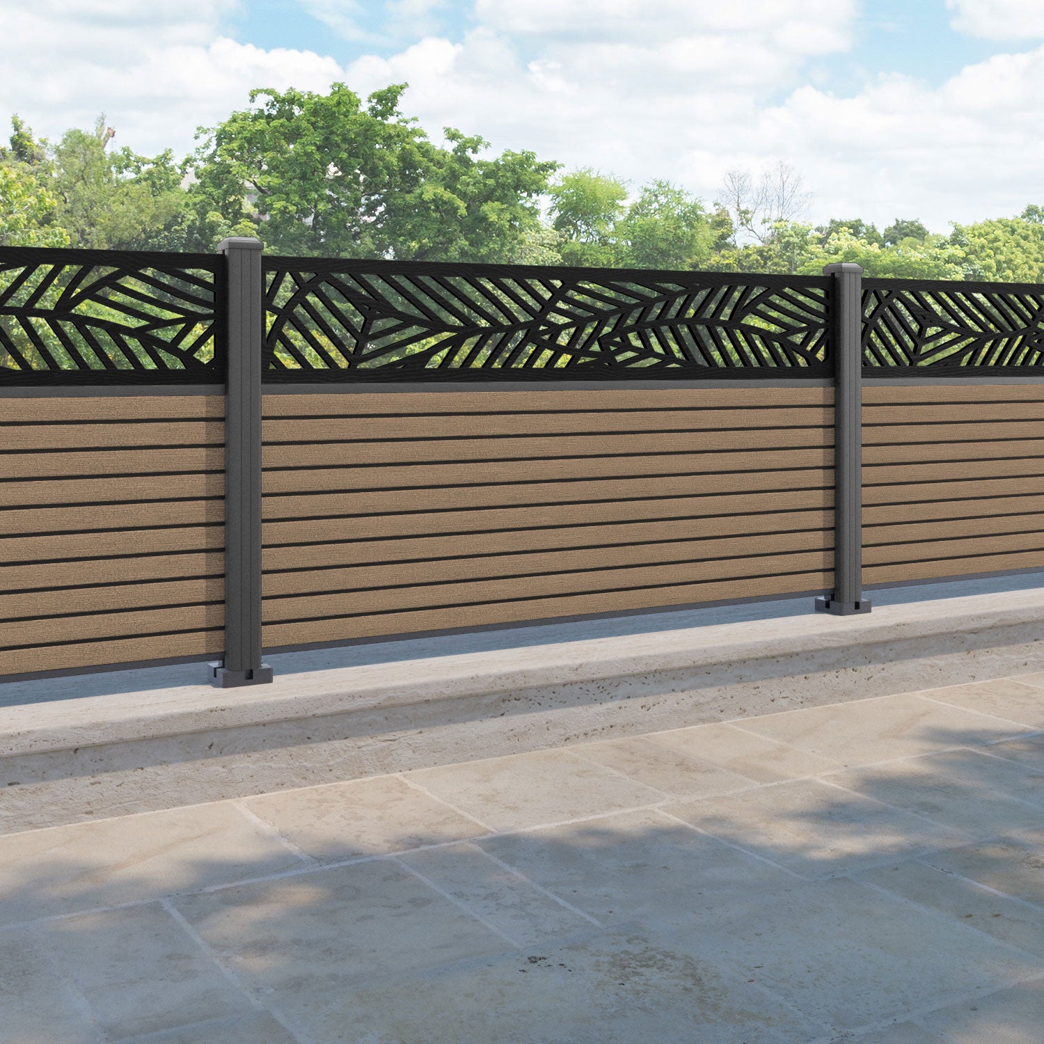 Hudson Habitat Fence Panel - Teak - with our aluminium posts