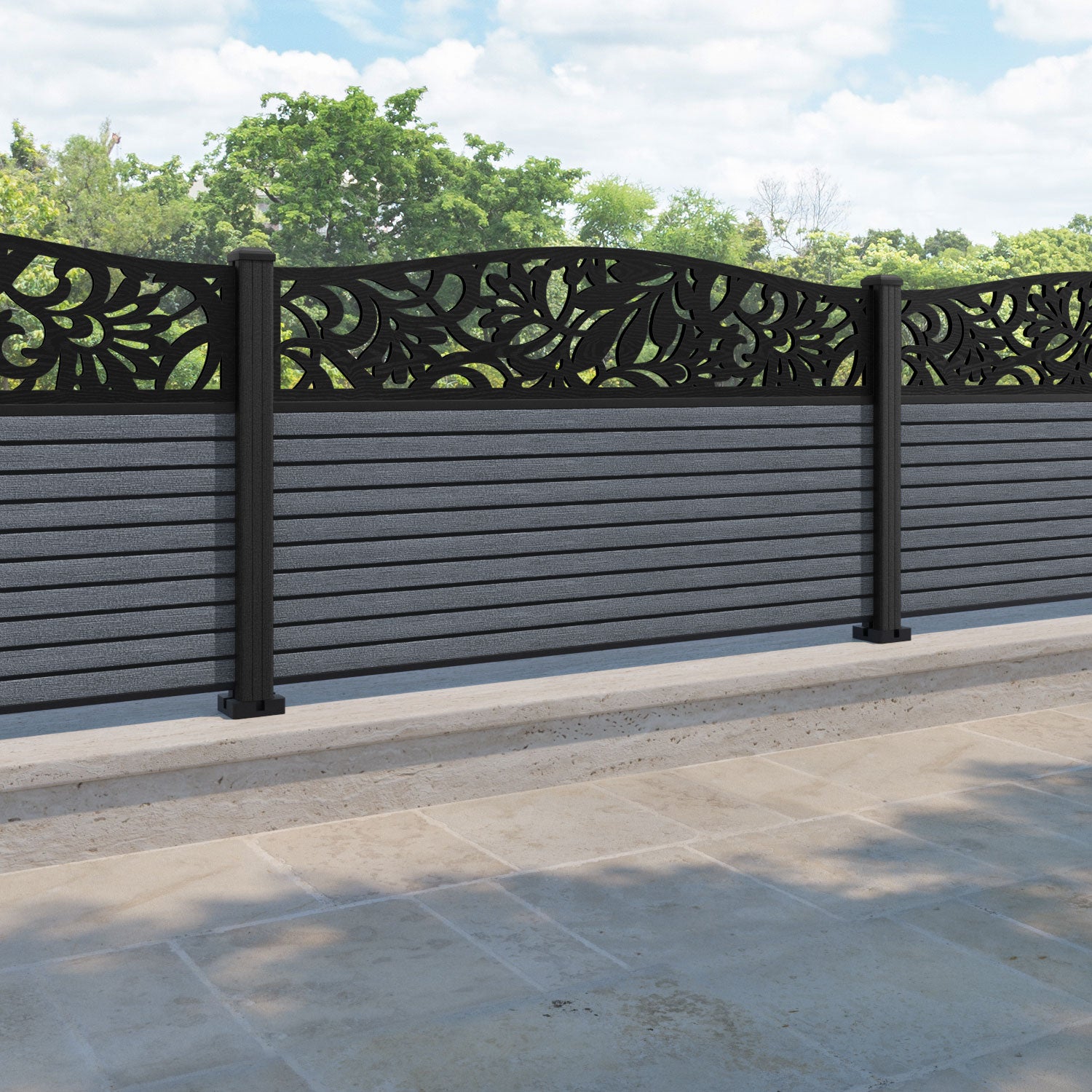 Hudson Heritage Curved Top Fence Panel - Anthracite - with our composite posts