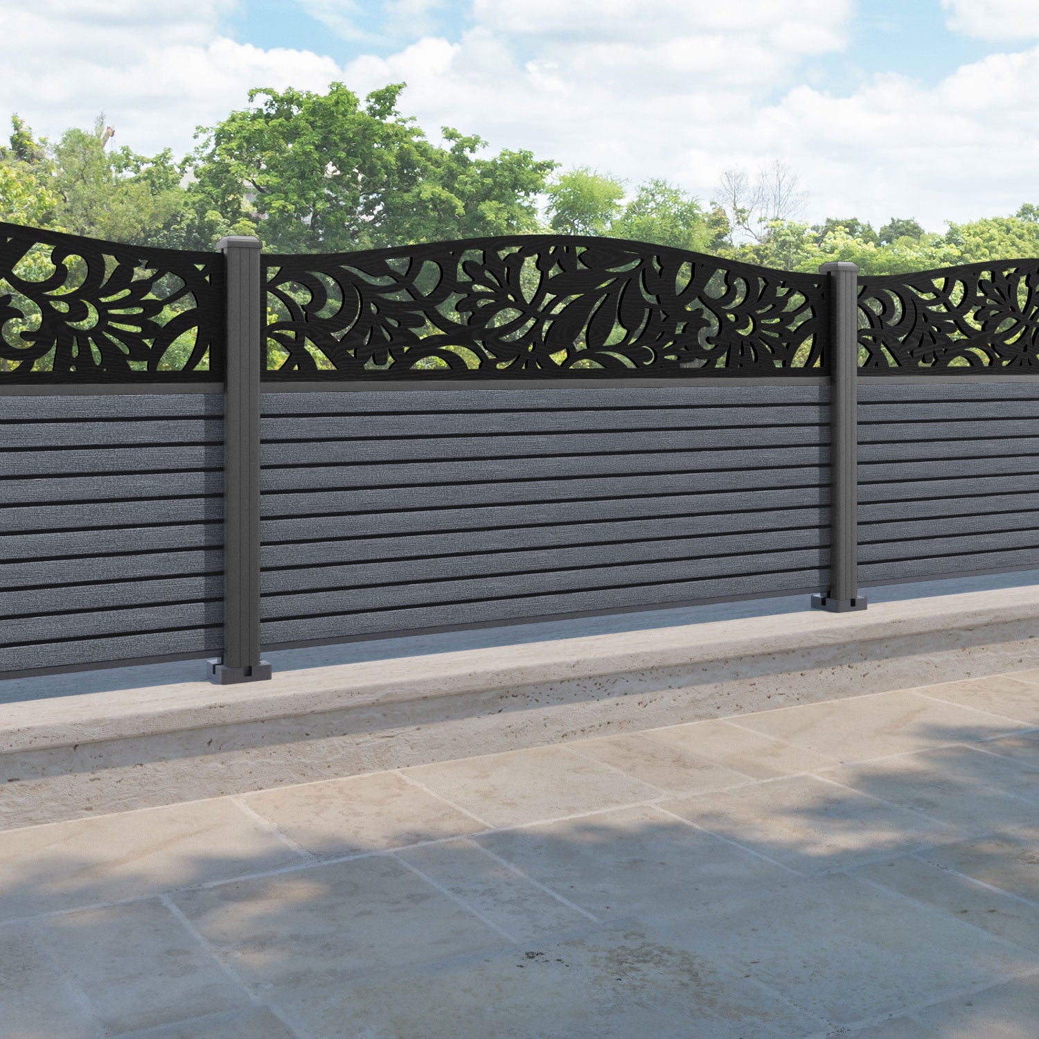 Hudson Heritage Curved Top Fence Panel - Anthracite - with our aluminium posts