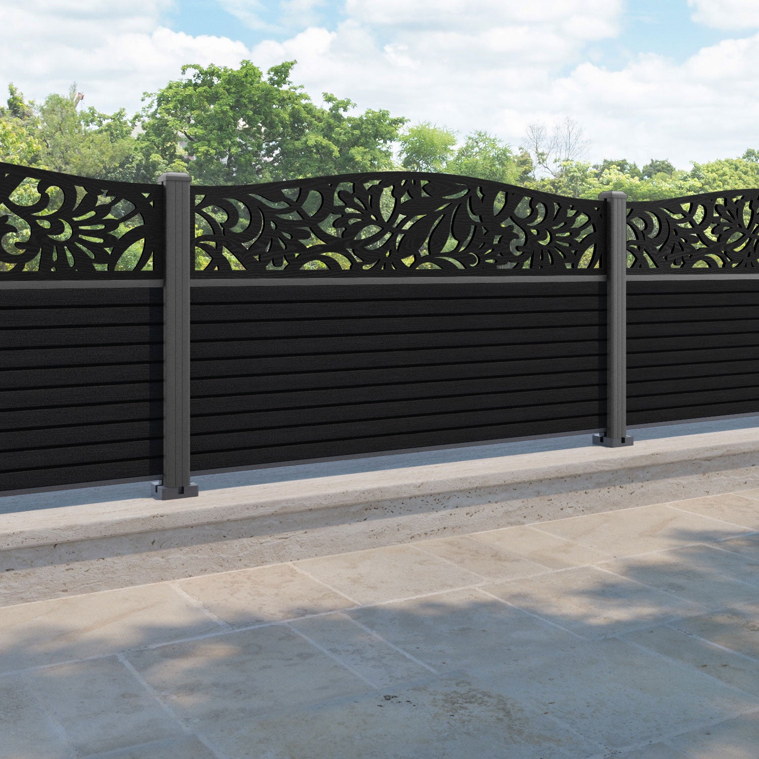 Hudson Heritage Curved Top Fence Panel - Black - with our aluminium posts