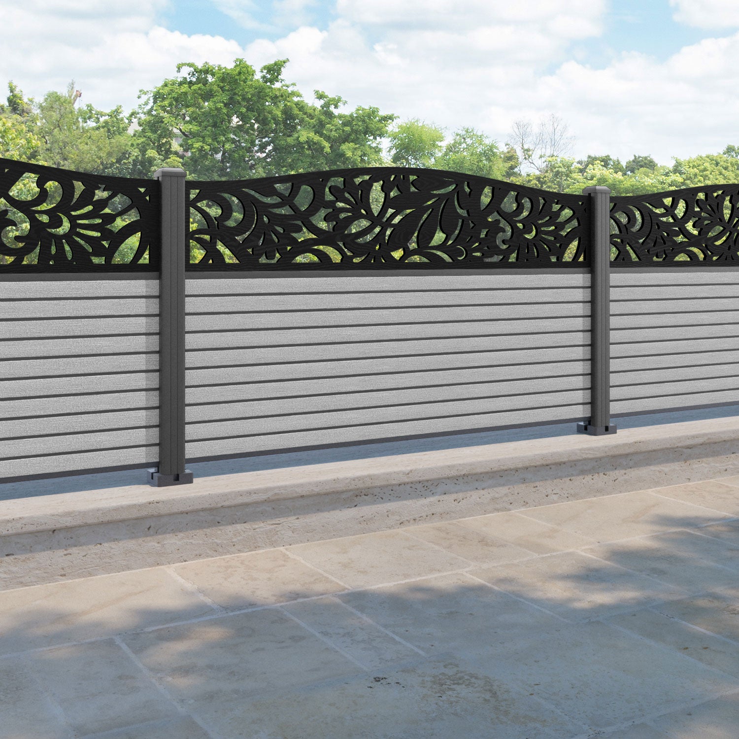Hudson Heritage Curved Top Fence Panel - Light Grey - with our aluminium posts