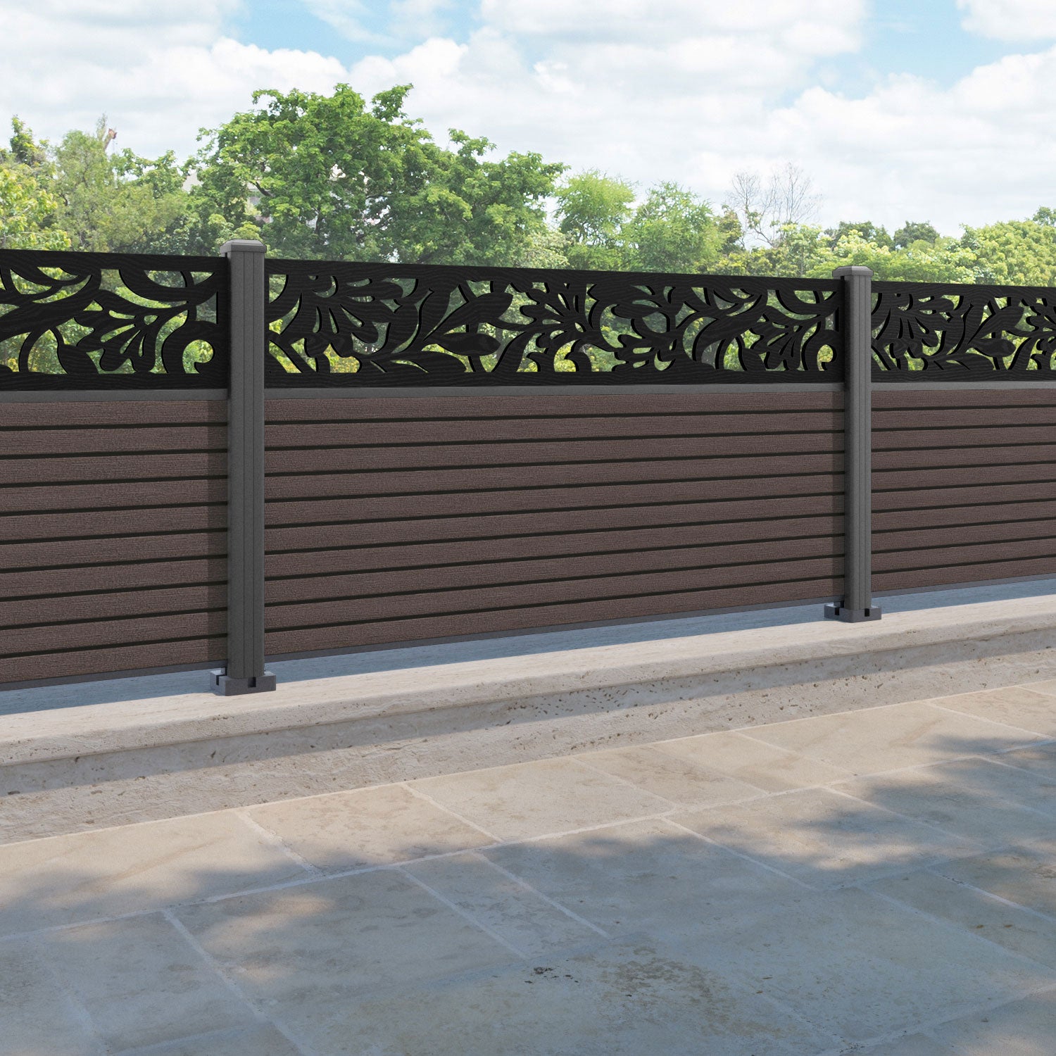Hudson Heritage Fence Panel - Mid Brown - with our aluminium posts