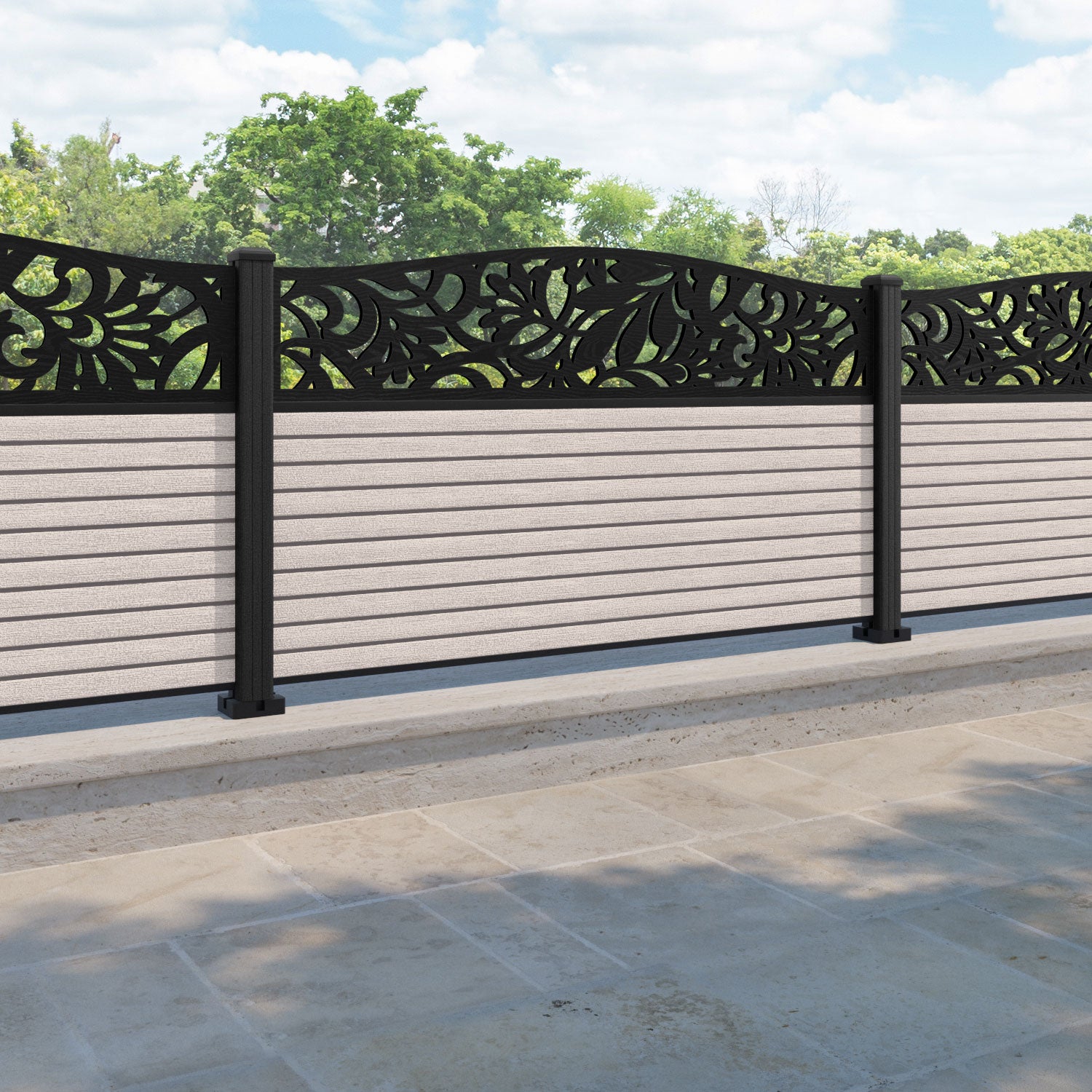 Hudson Heritage Curved Top Fence Panel - Mid Stone - with our composite posts