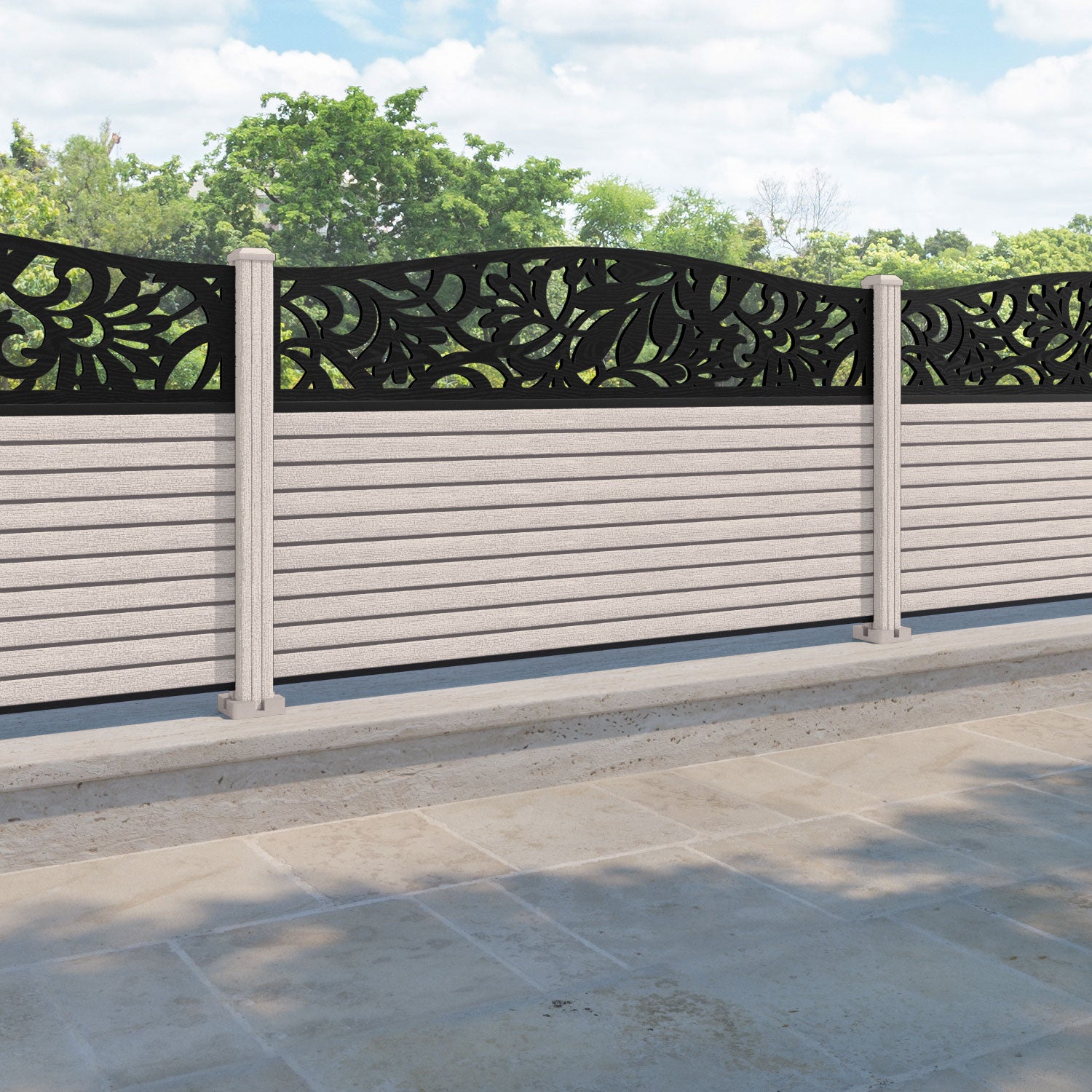 Hudson Heritage Curved Top Fence Panel - Mid Stone - with our composite posts
