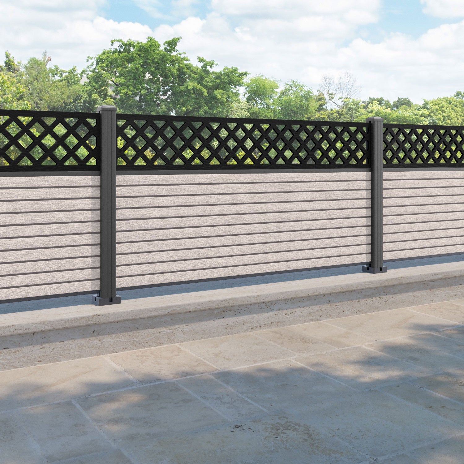 Hudson Hive Fence Panel - Mid Stone - with our aluminium posts