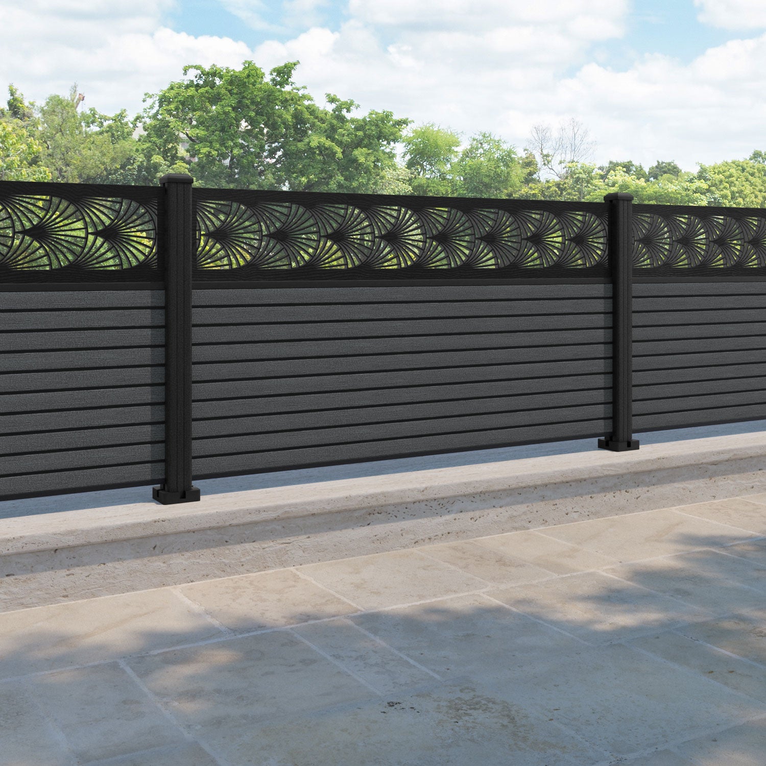 Hudson Laurel Fence Panel - Dark Grey - with our composite posts