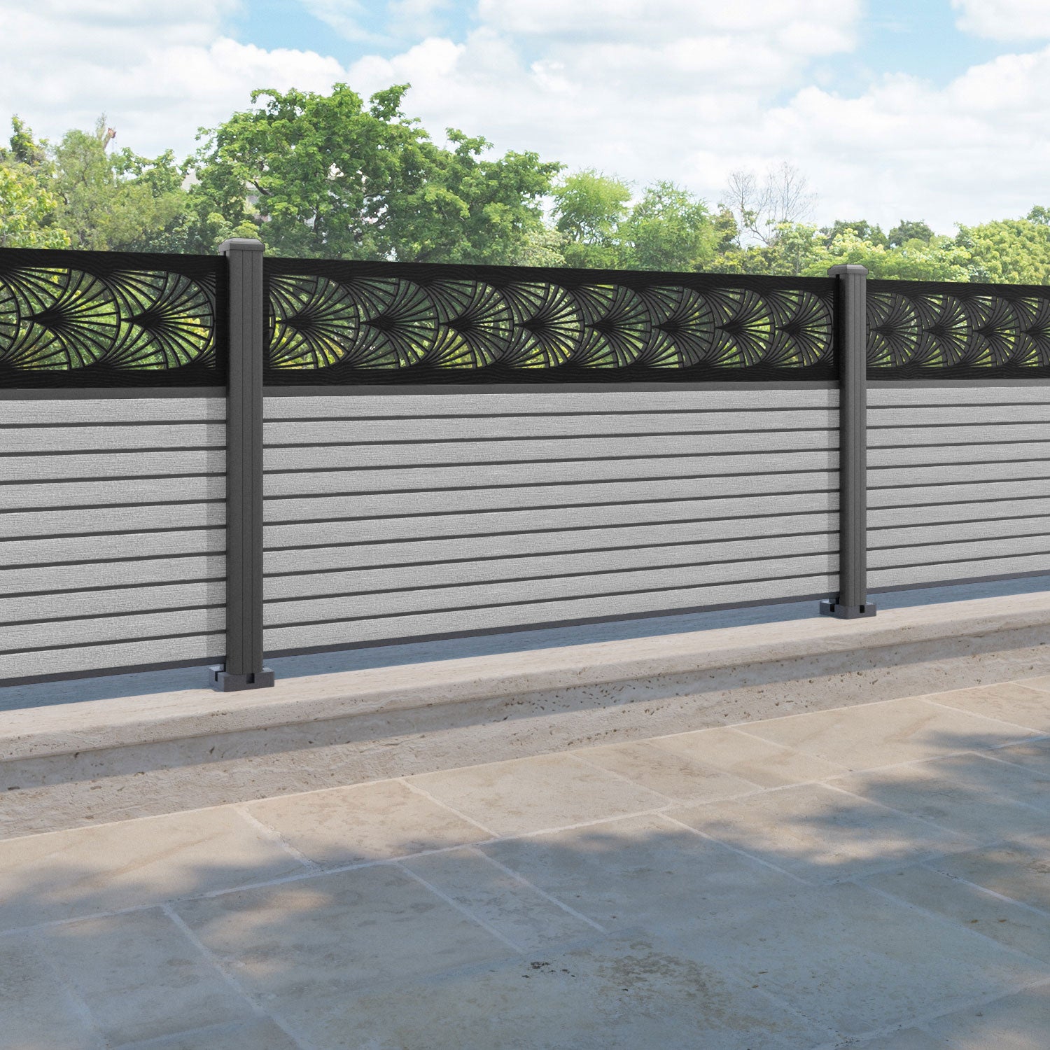 Hudson Laurel Fence Panel - Light Grey - with our aluminium posts