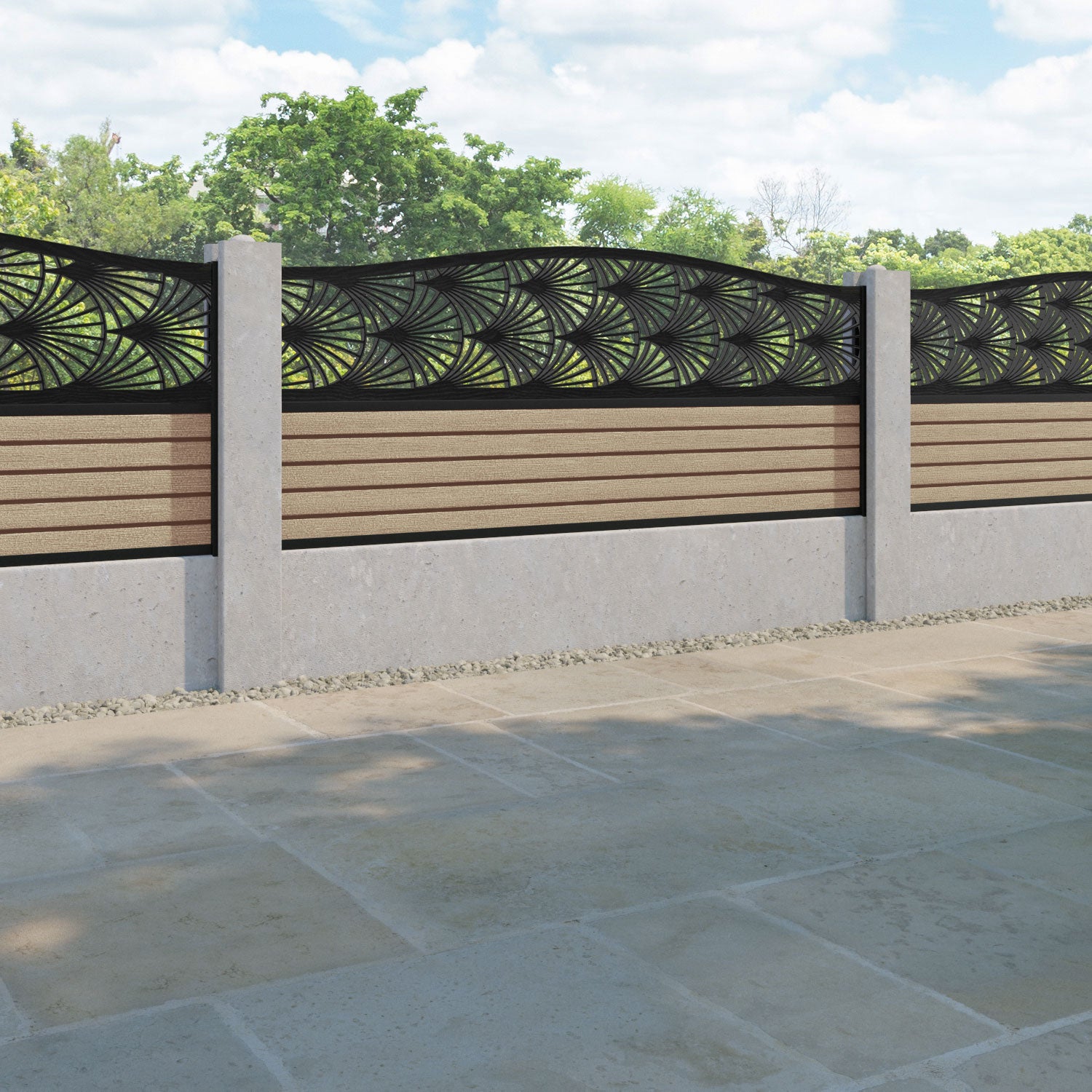 Hudson Laurel Curved Top Fence Panel - Light Oak - for existing concrete posts