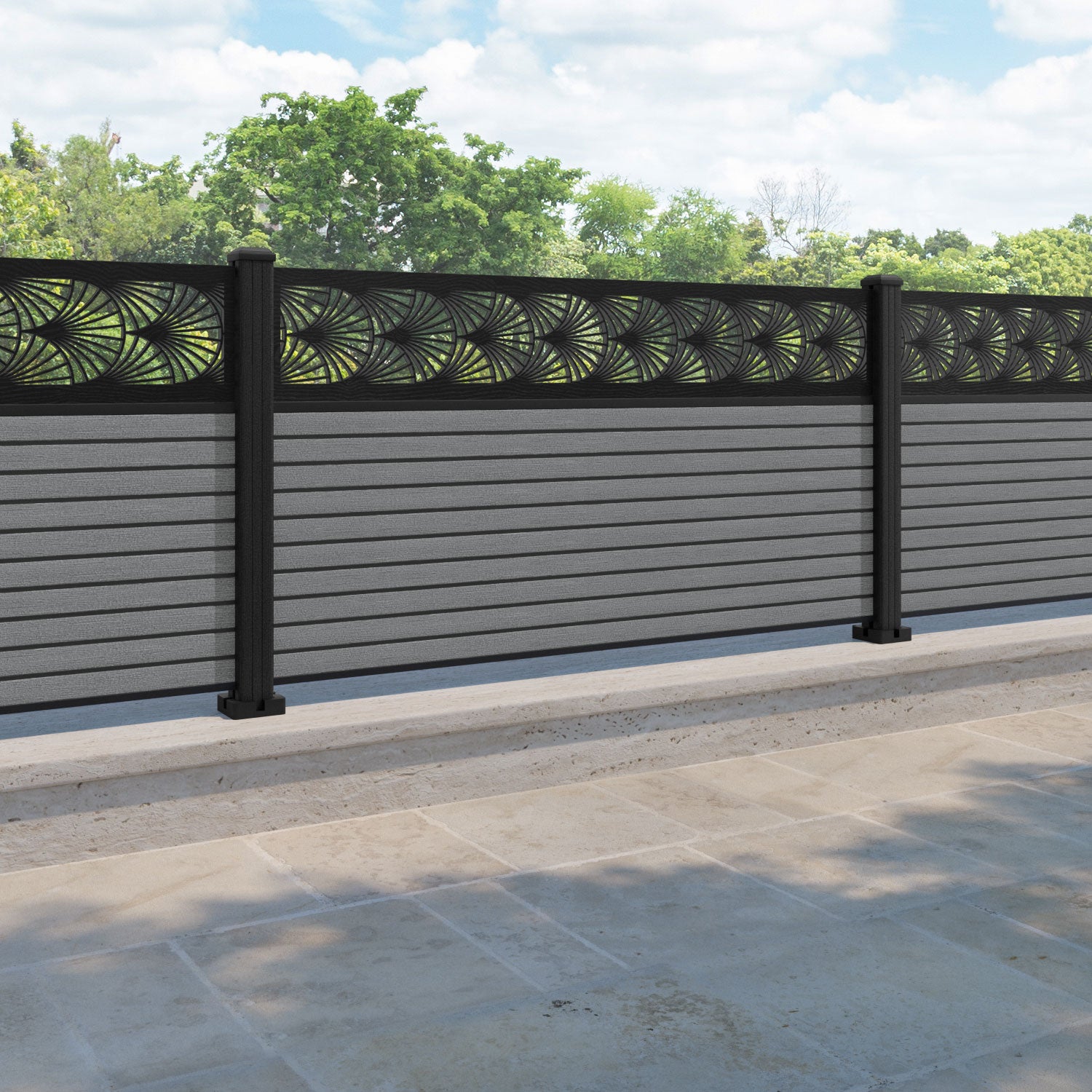 Hudson Laurel Fence Panel - Mid Grey - with our composite posts