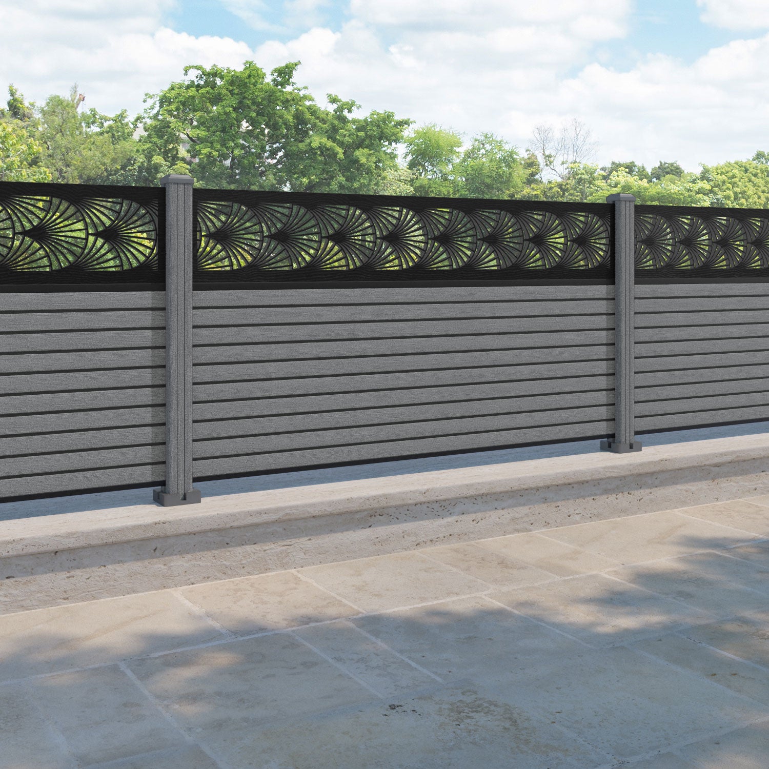 Hudson Laurel Fence Panel - Mid Grey - with our composite posts