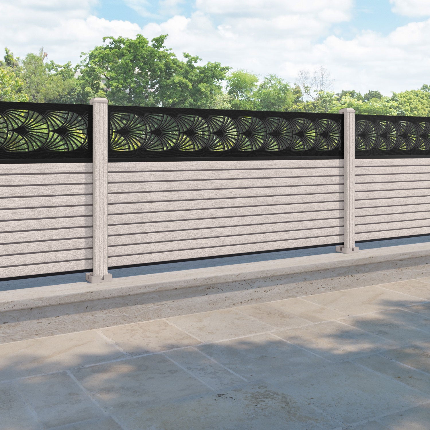 Hudson Laurel Fence Panel - Mid Stone - with our composite posts