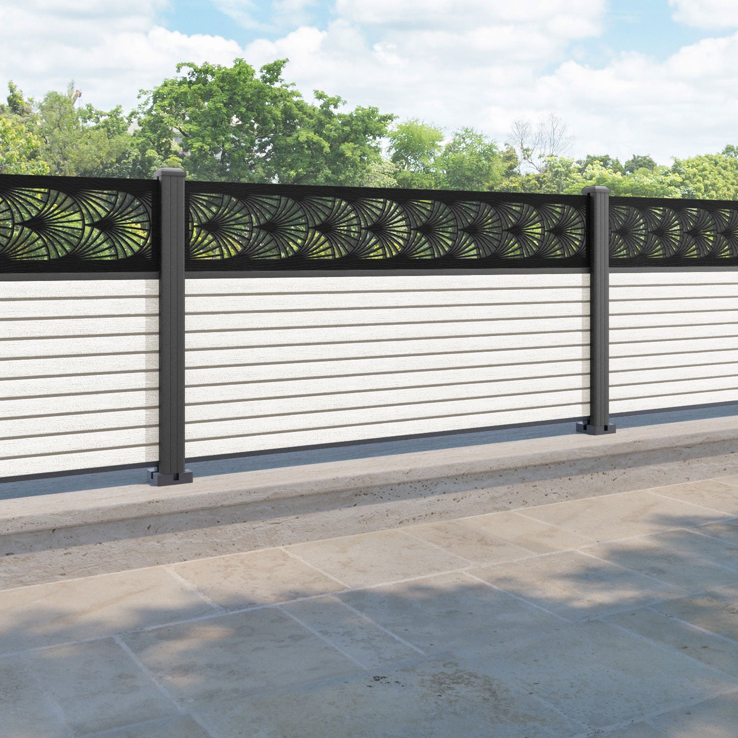 Hudson Laurel Fence Panel - Light Stone - with our aluminium posts