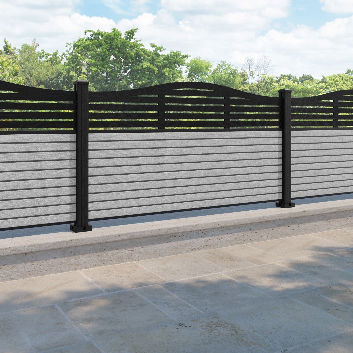 Hudson Aspen Curved Top Fence Panel - Light Grey - with our composite posts