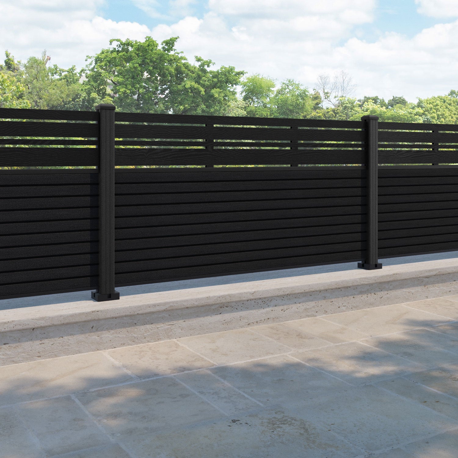 Hudson Linea Fence Panel - Black - with our composite posts