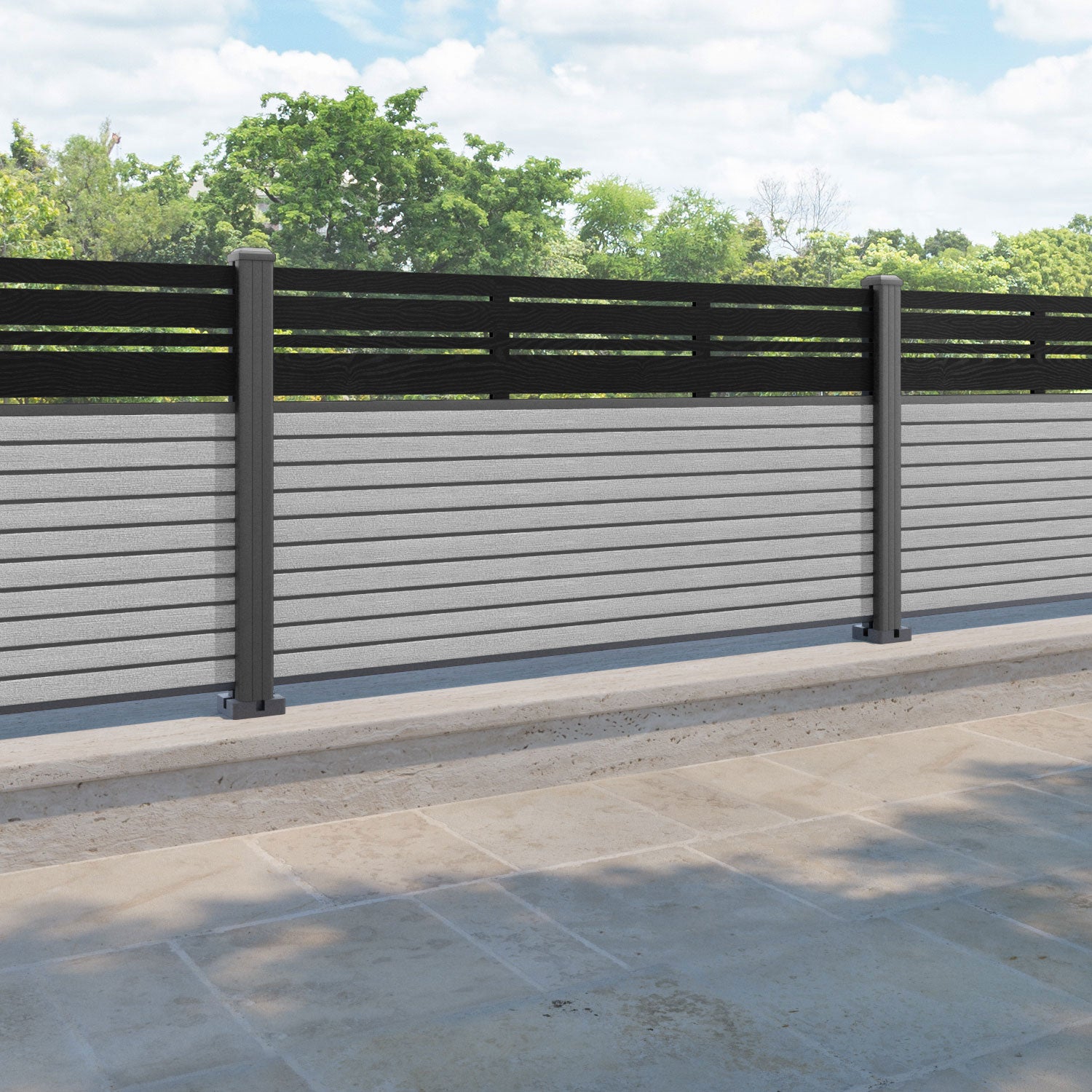 Hudson Linea Fence Panel - Light Grey - with our aluminium posts