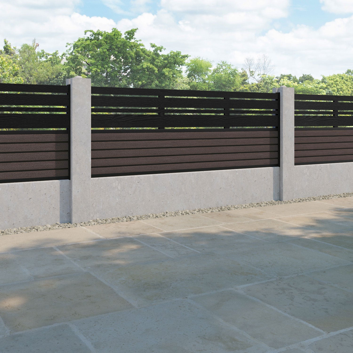 Hudson Linea Fence Panel - Mid Brown - for existing concrete posts