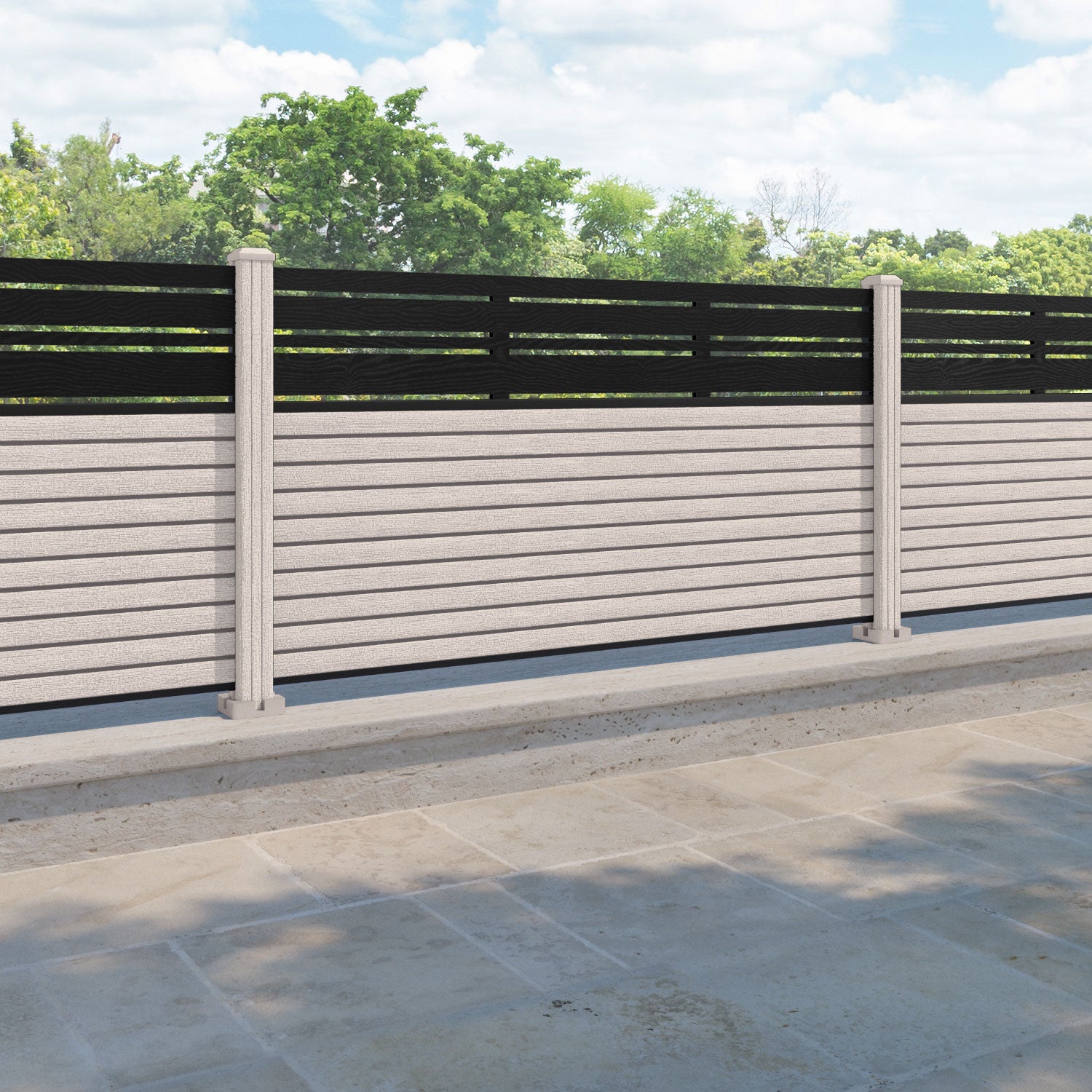 Hudson Linea Fence Panel - Mid Stone - with our composite posts