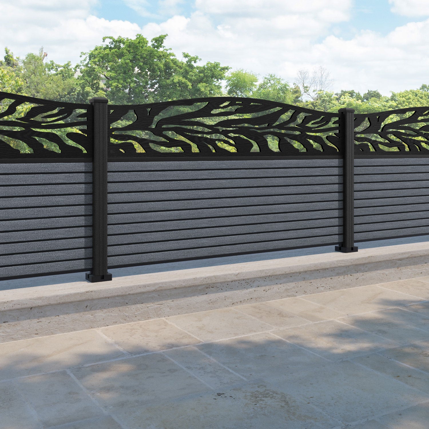 Hudson Malawi Curved Top Fence Panel - Anthracite - with our composite posts