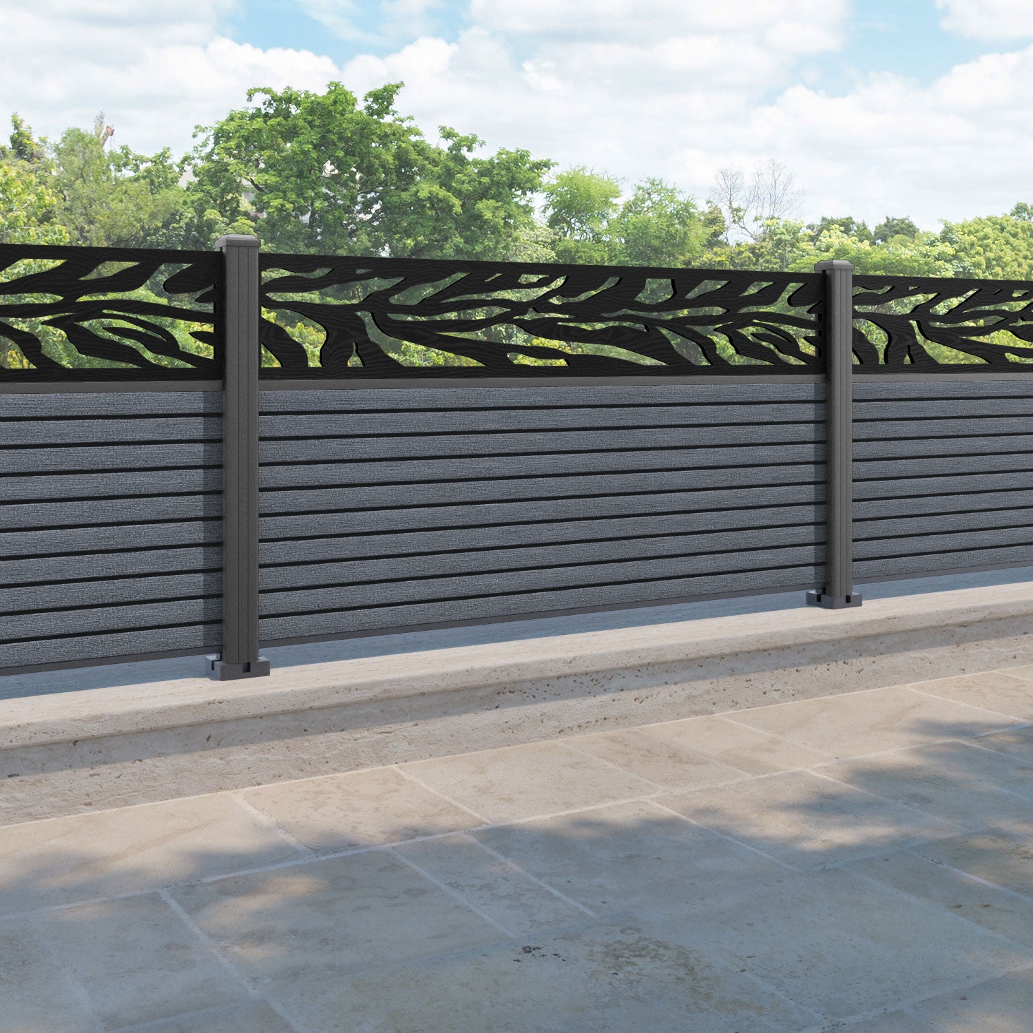 Hudson Malawi Fence Panel - Anthracite - with our aluminium posts