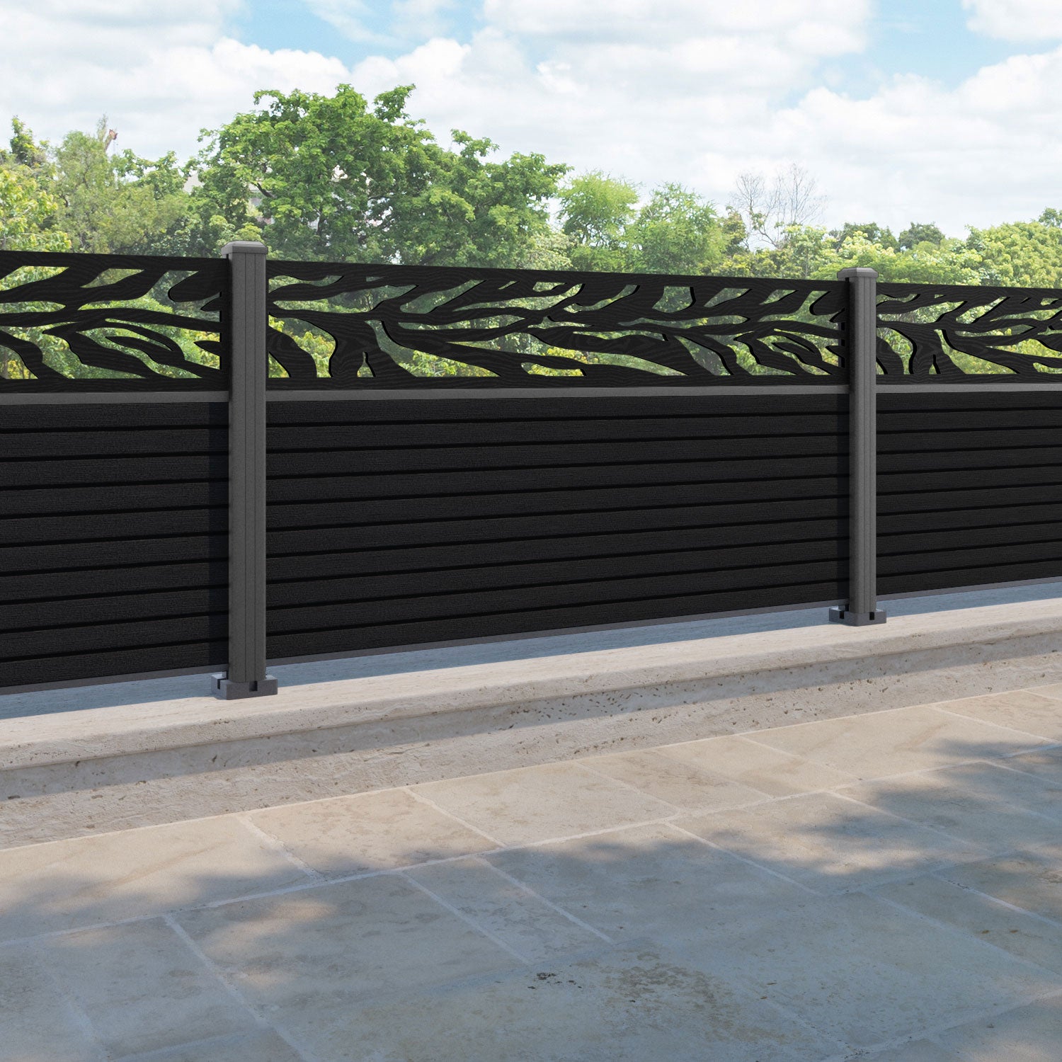 Hudson Malawi Fence Panel - Black - with our aluminium posts