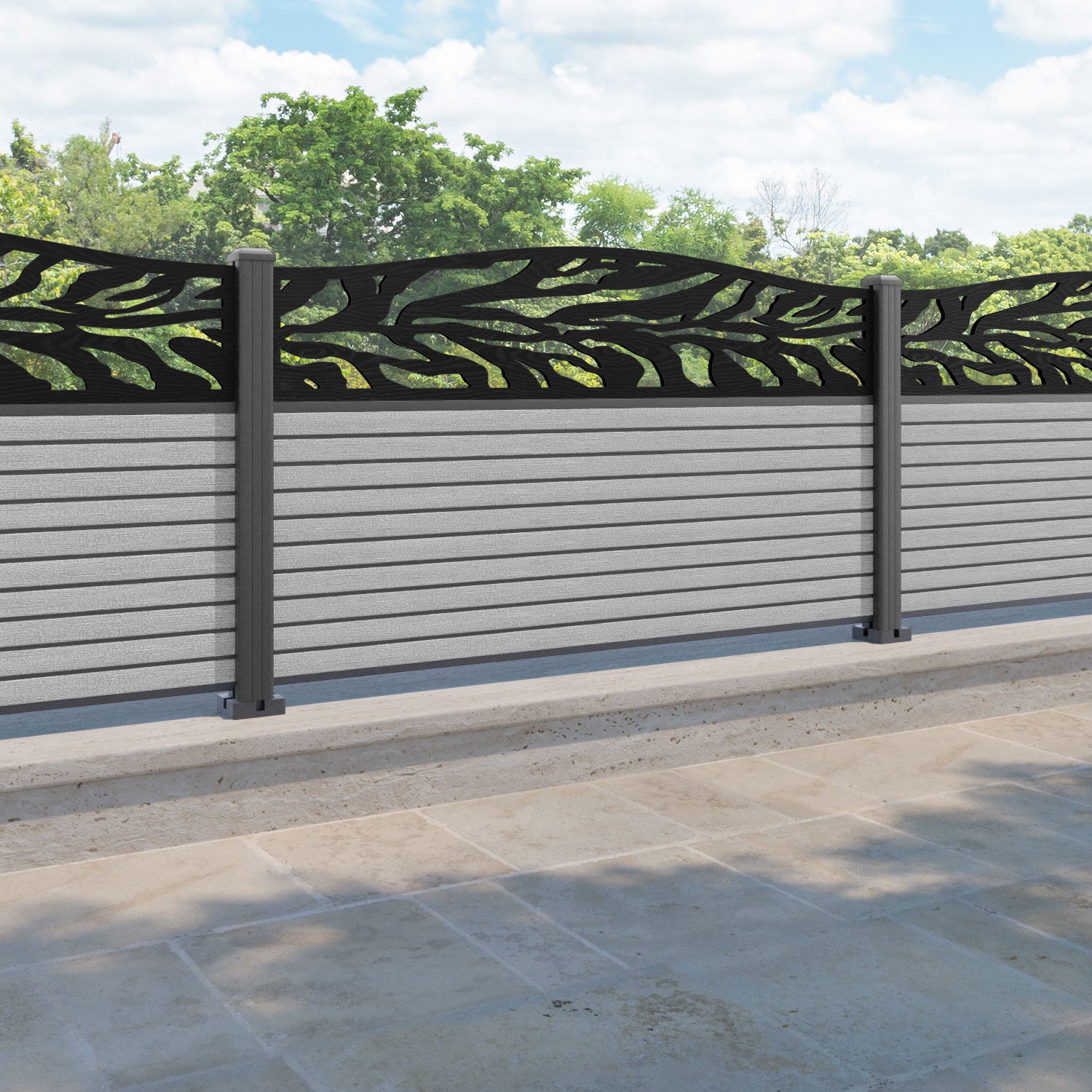 Hudson Malawi Curved Top Fence Panel - Light Grey - with our aluminium posts