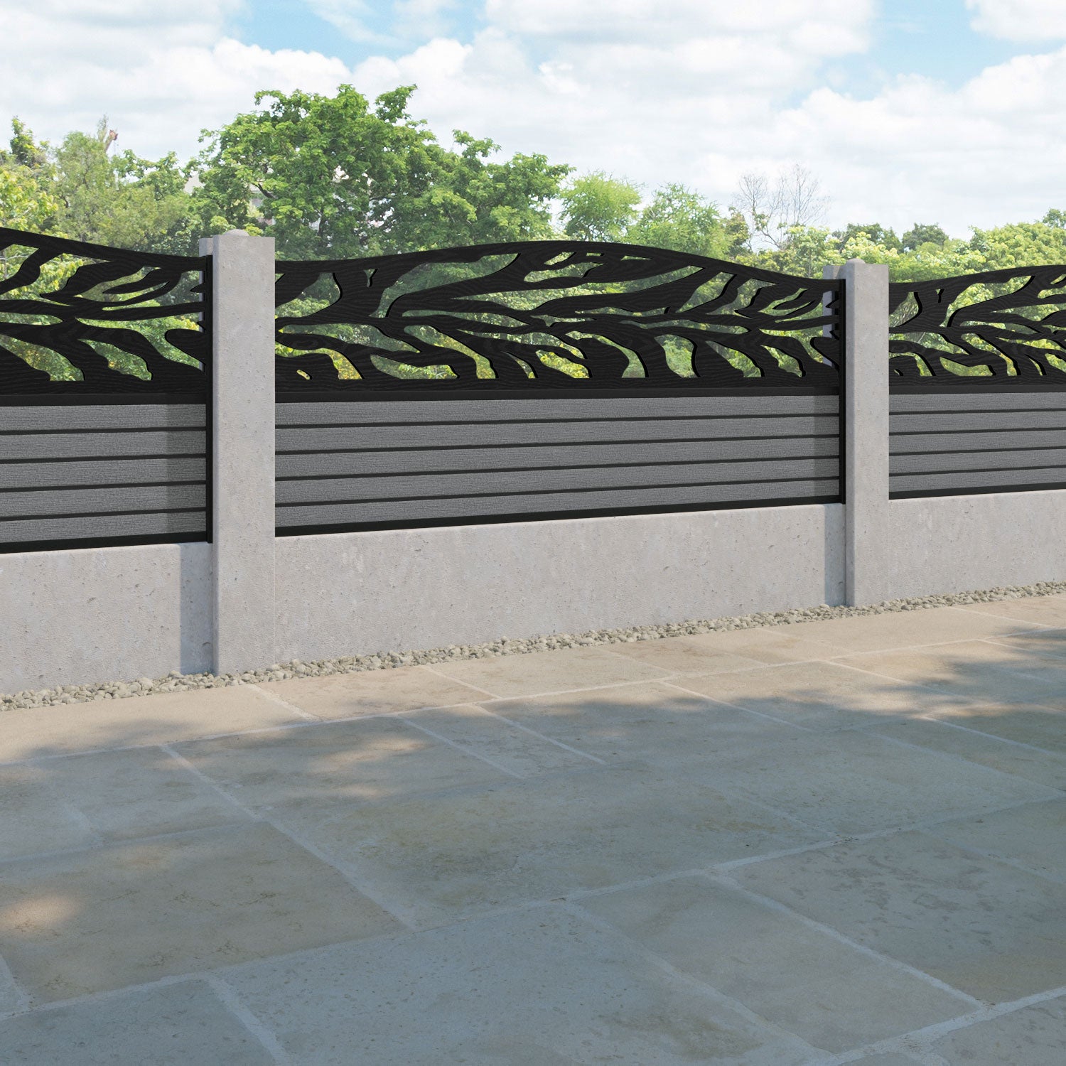 Hudson Malawi Curved Top Fence Panel - Mid Grey - for existing concrete posts