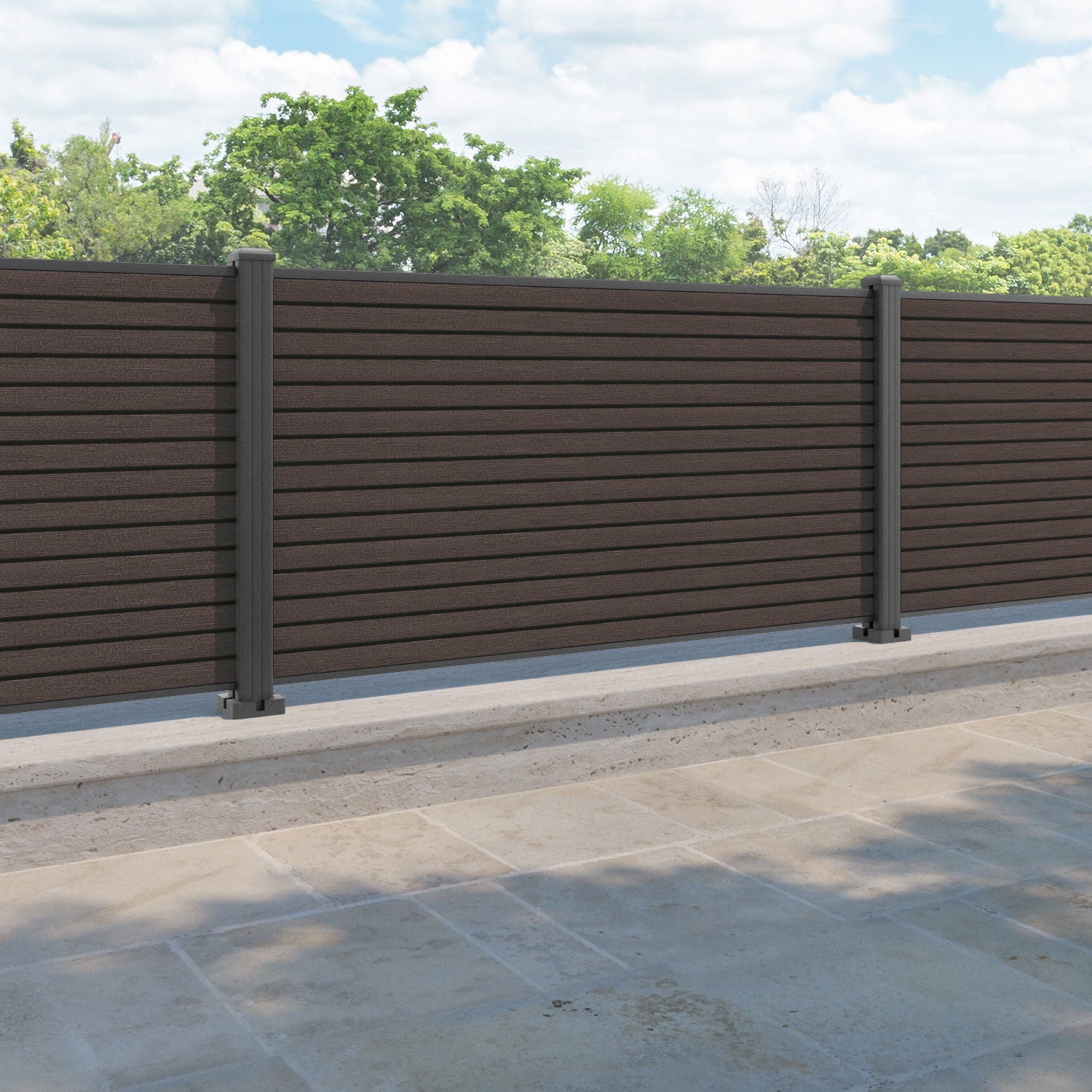 Hudson Fence Panel - Mid Brown - with our aluminium posts