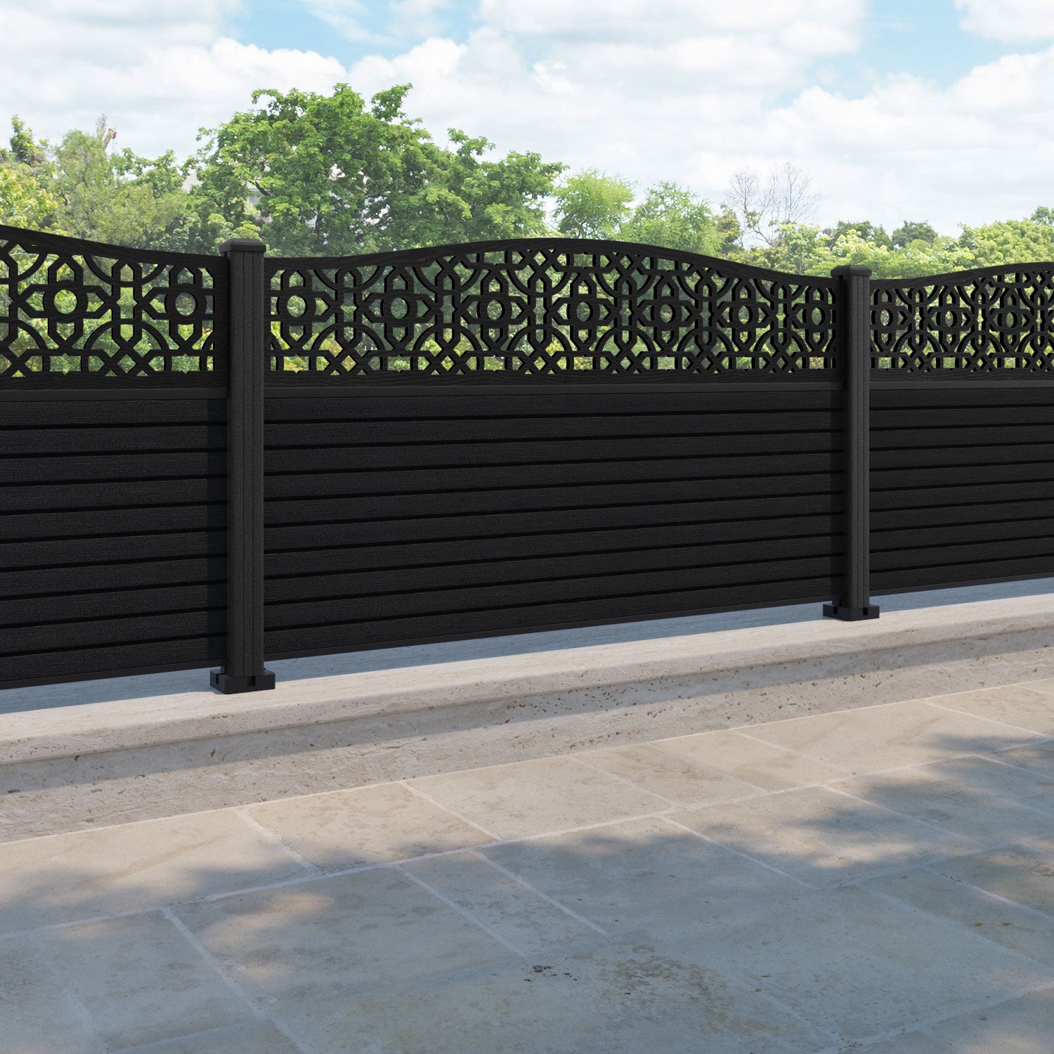 Hudson Nabila Curved Top Fence Panel - Black - with our composite posts