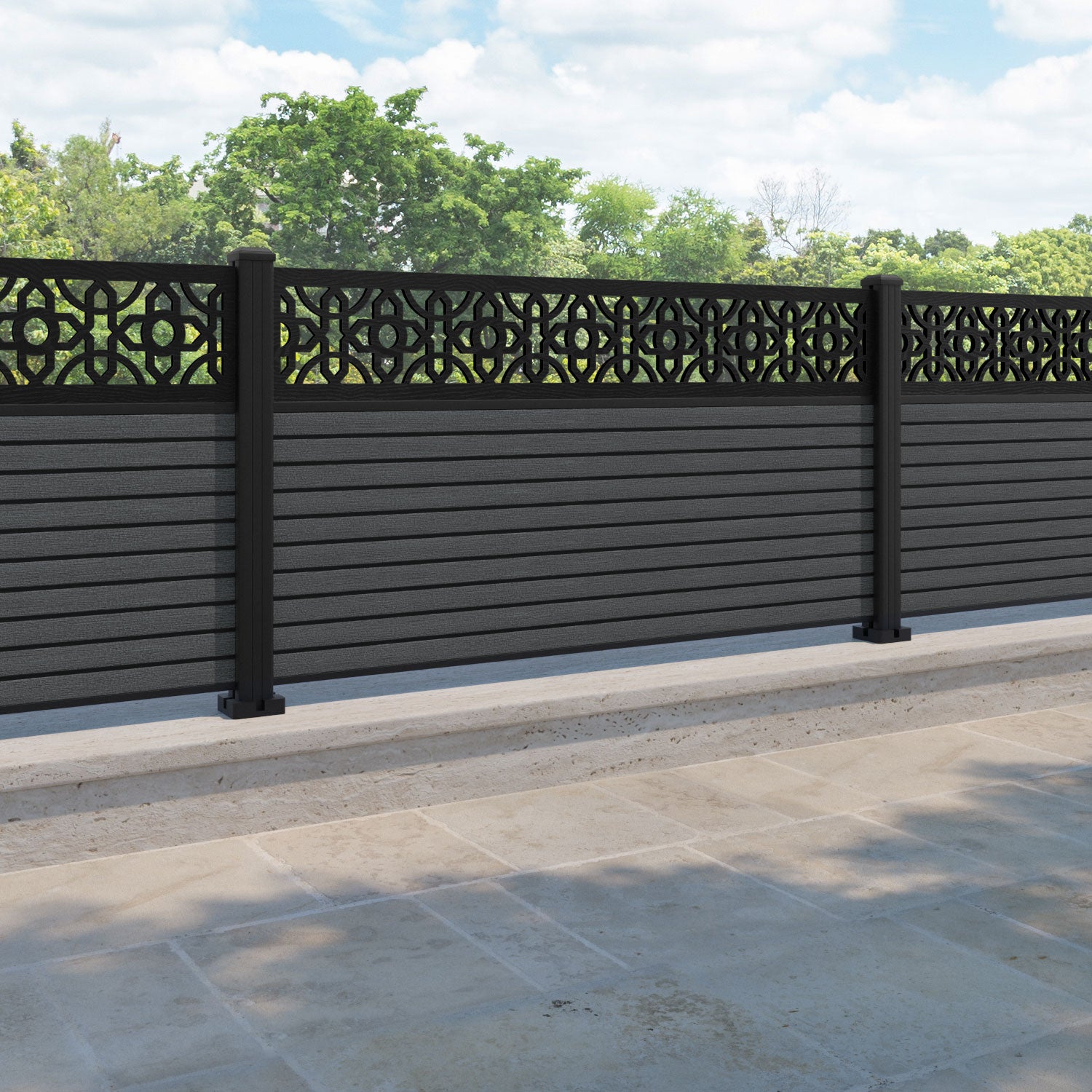 Hudson Nabila Fence Panel - Dark Grey - with our aluminium posts