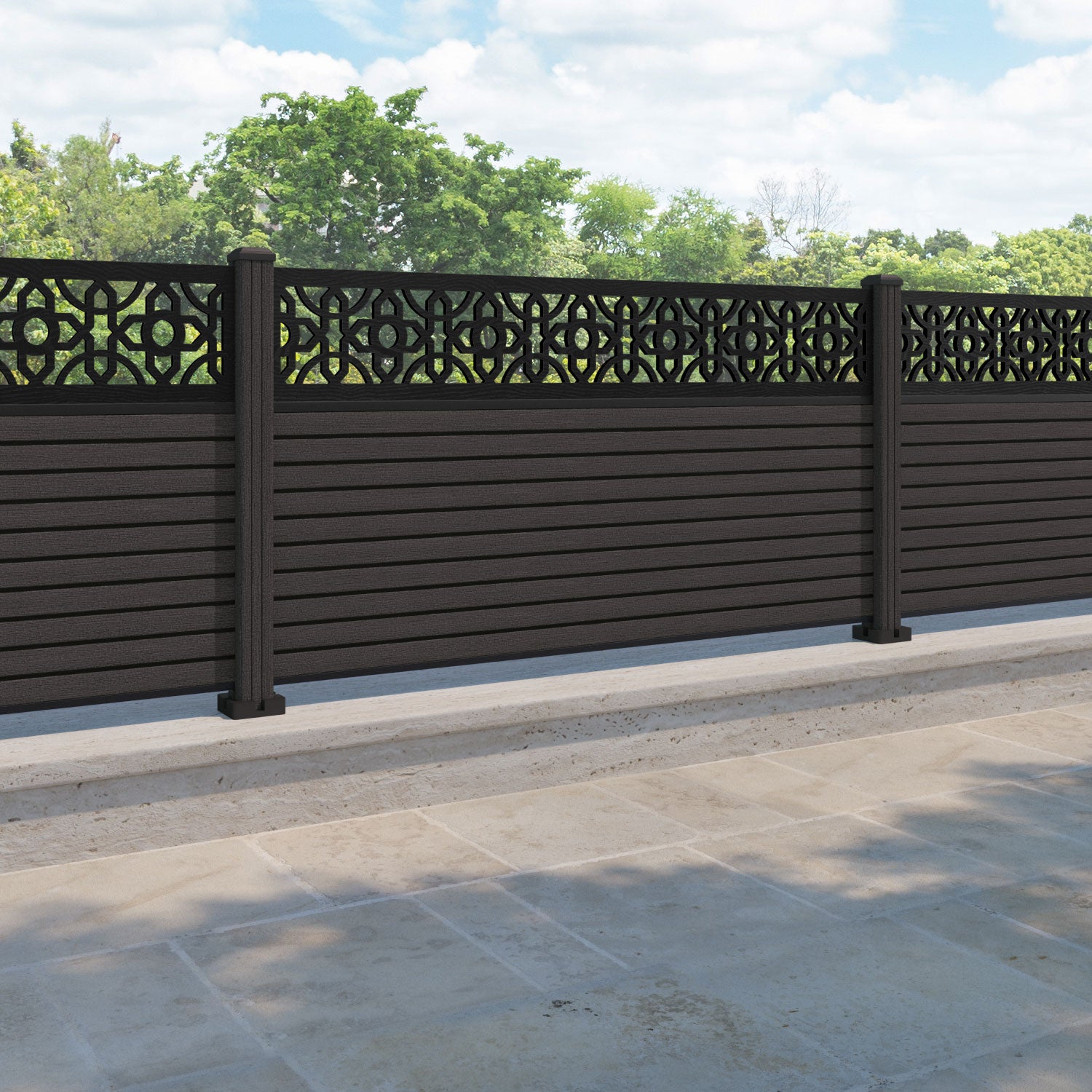 Hudson Nabila Fence Panel - Dark Oak - with our composite posts