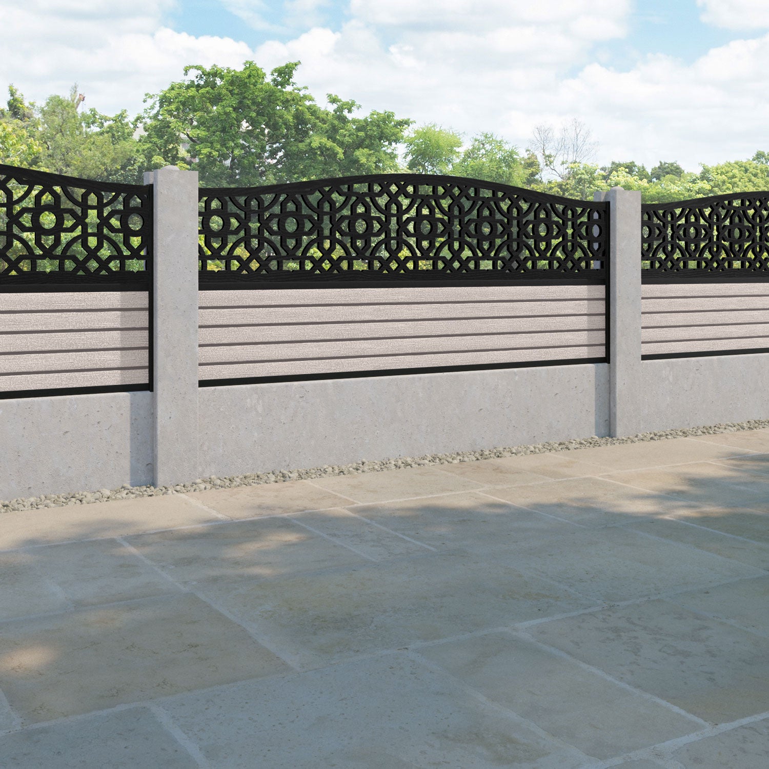 Hudson Nabila Curved Top Fence Panel - Mid Stone - for existing concrete posts