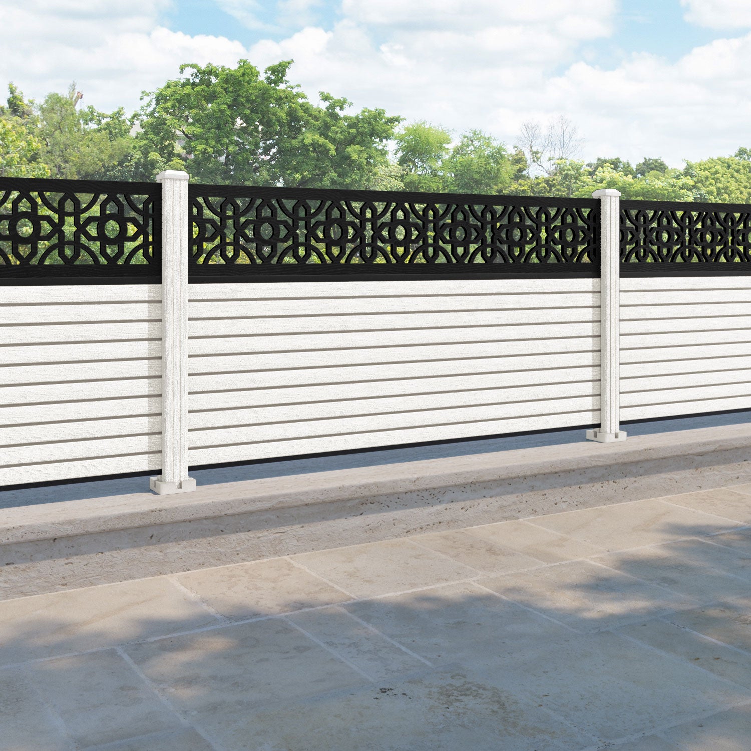 Hudson Nabila Fence Panel - Light Stone - with our composite posts