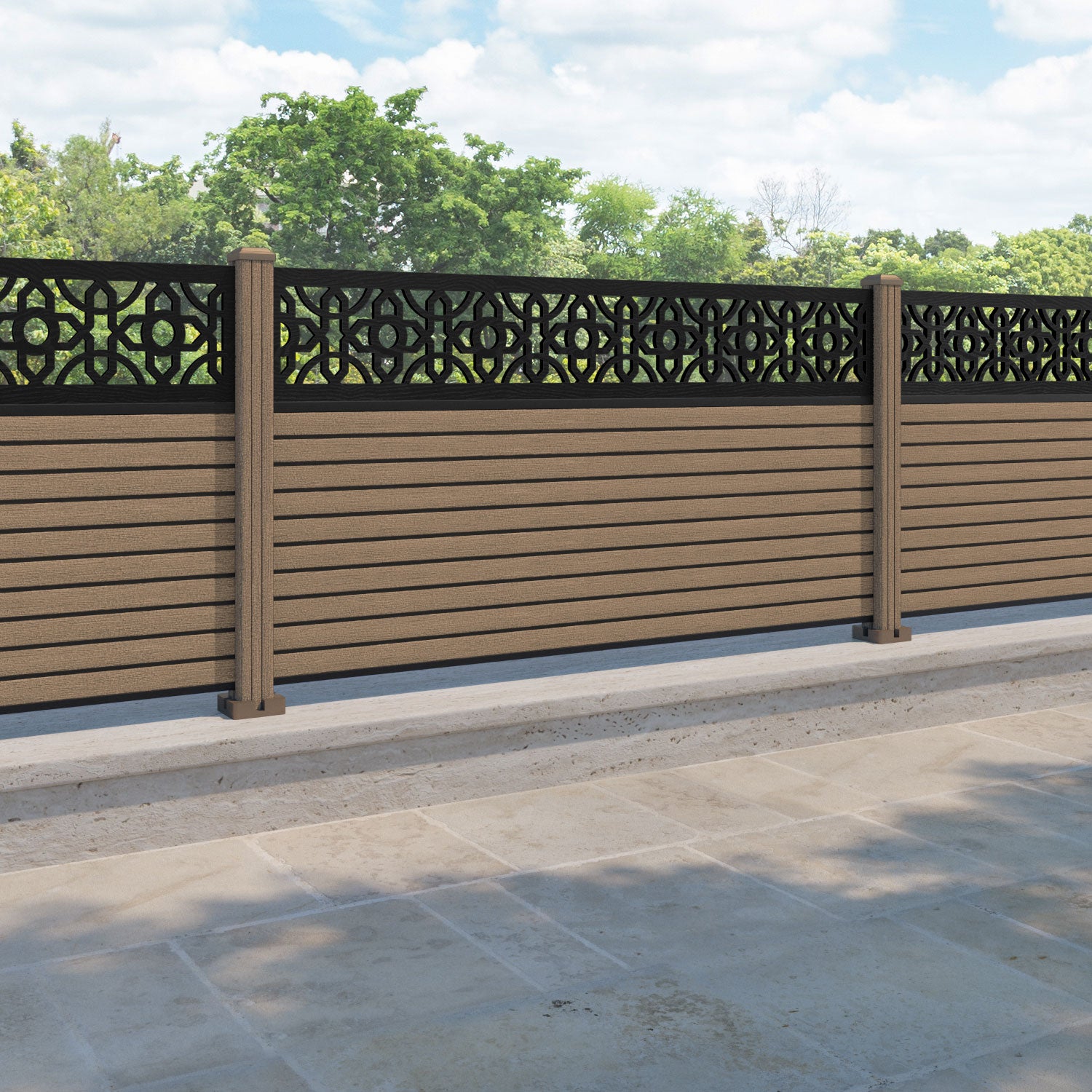Hudson Nabila Fence Panel - Teak - with our composite posts