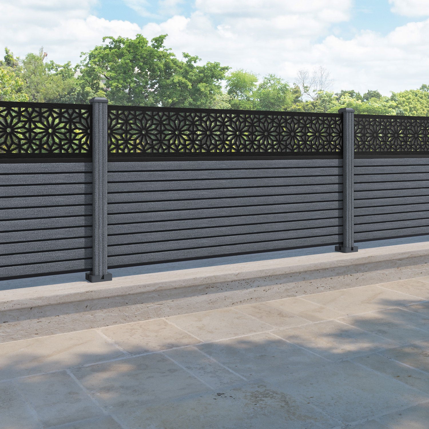 Hudson Narwa Fence Panel - Anthracite - with our composite posts
