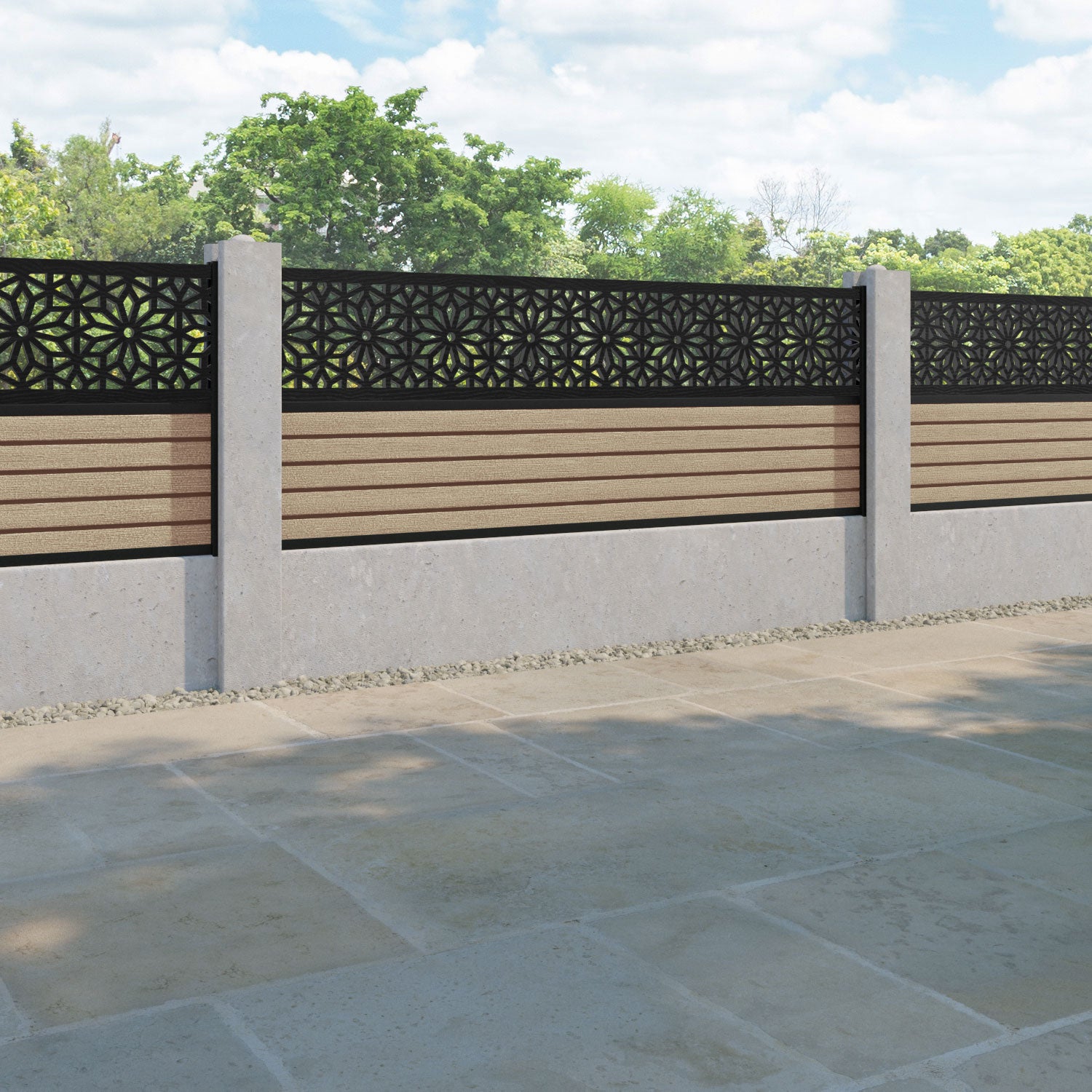 Hudson Narwa Fence Panel - Light Oak - for existing concrete posts