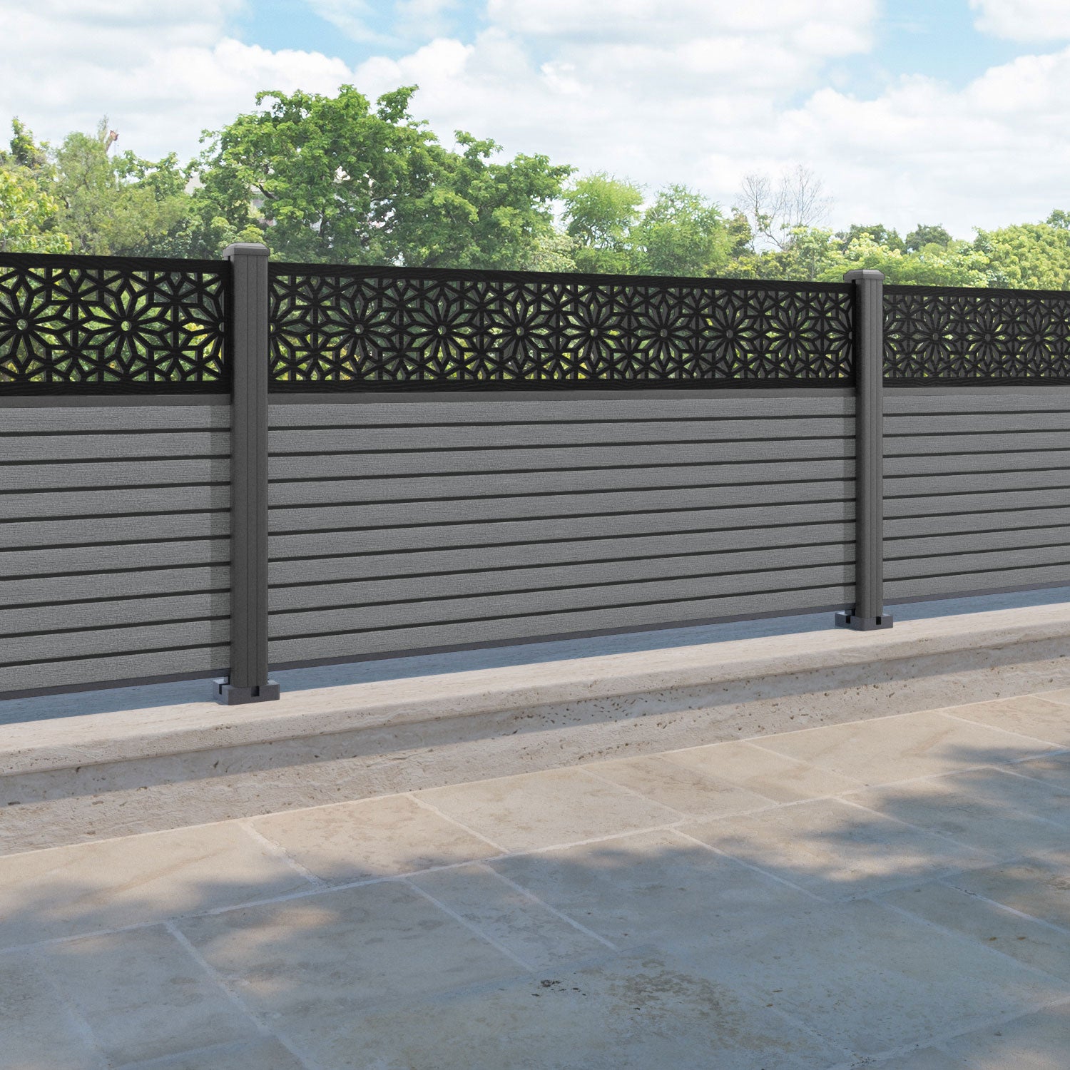 Hudson Narwa Fence Panel - Mid Grey - with our aluminium posts