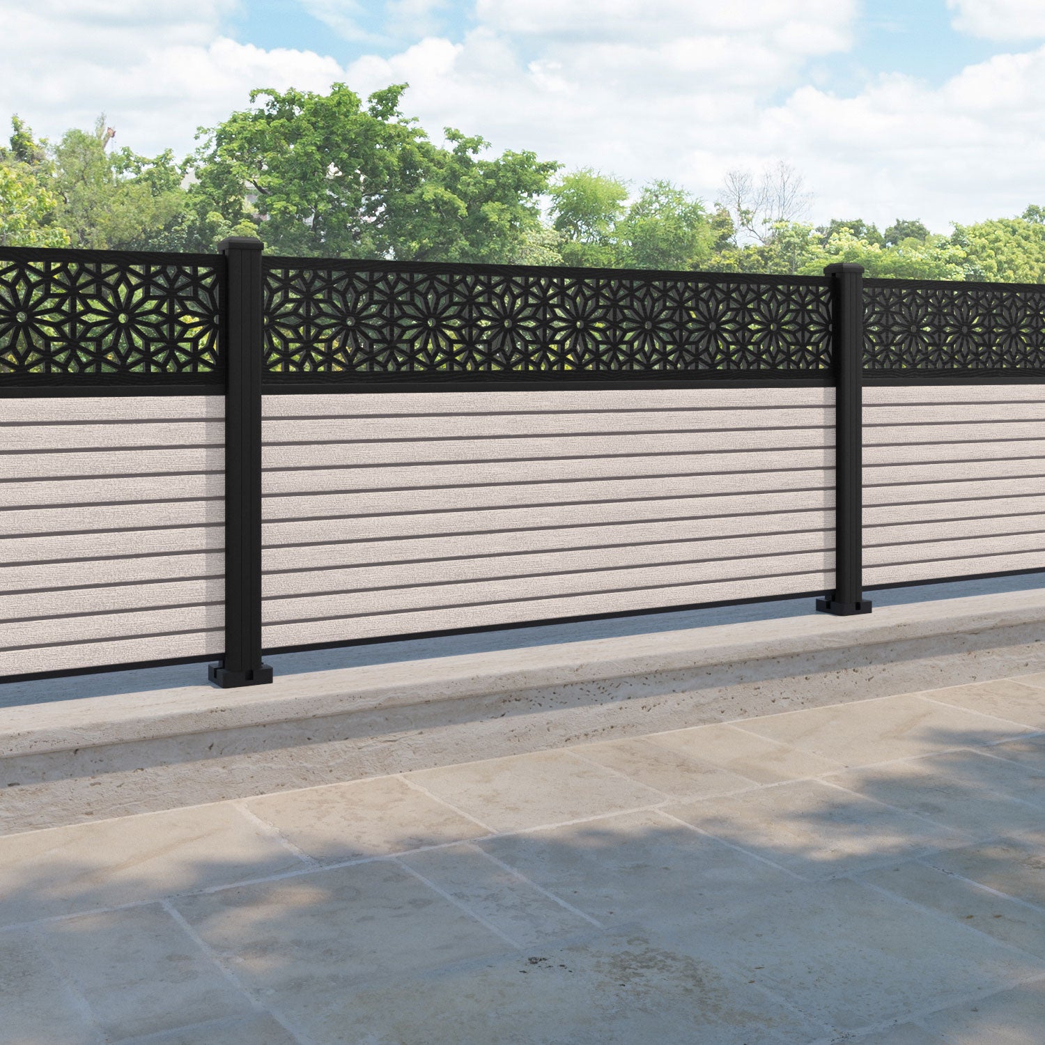 Hudson Narwa Fence Panel - Mid Stone - with our aluminium posts
