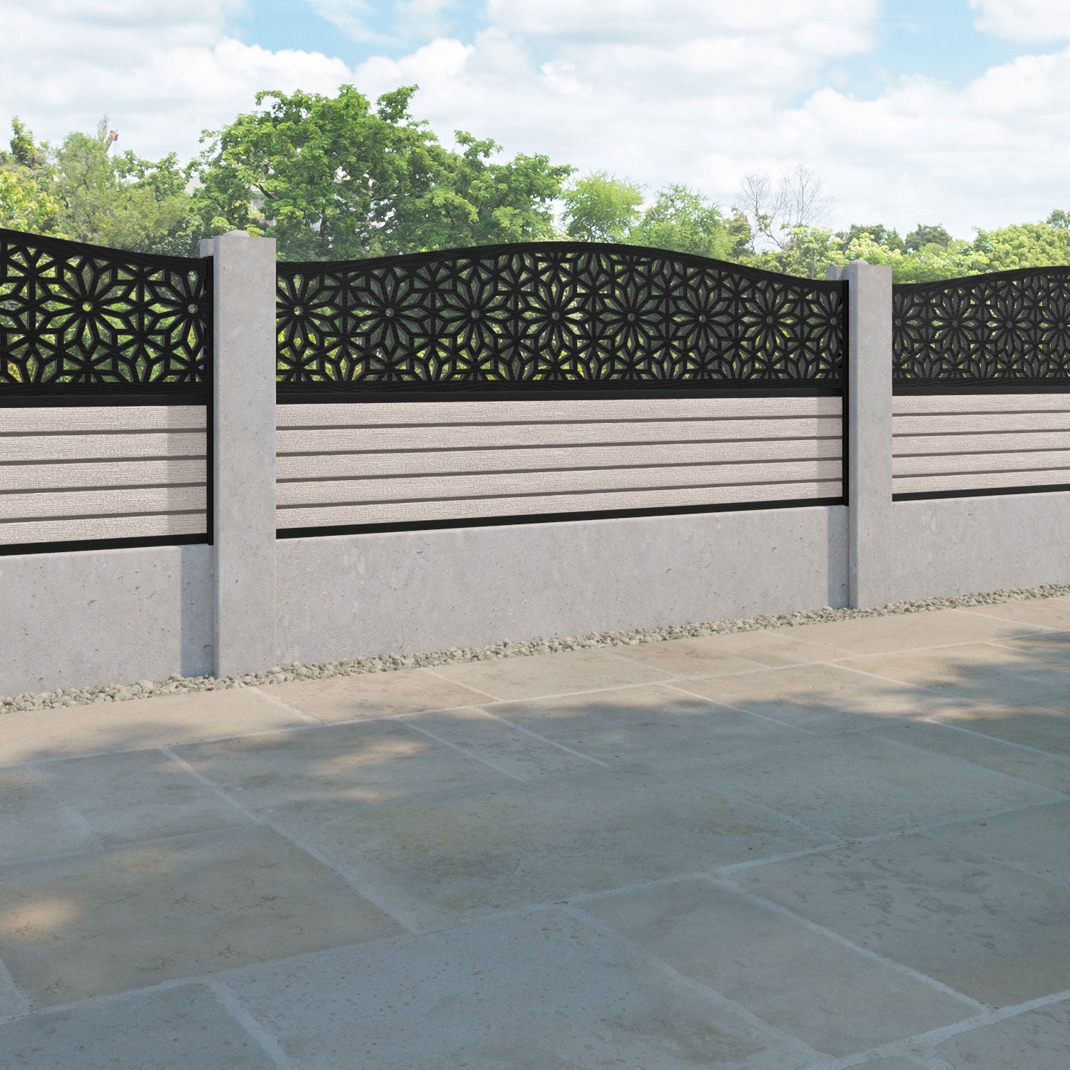 Hudson Narwa Curved Top Fence Panel - Mid Stone - for existing concrete posts