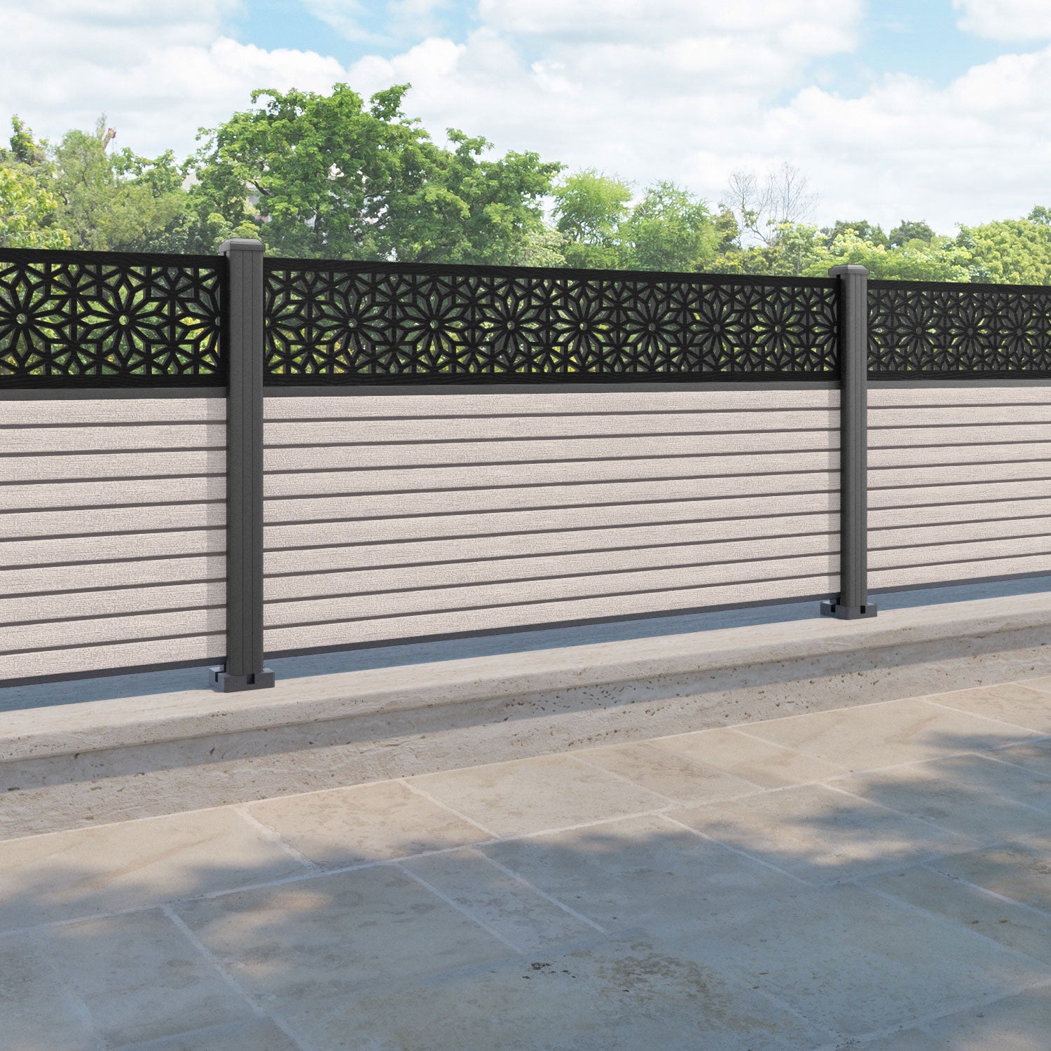 Hudson Narwa Fence Panel - Mid Stone - with our aluminium posts